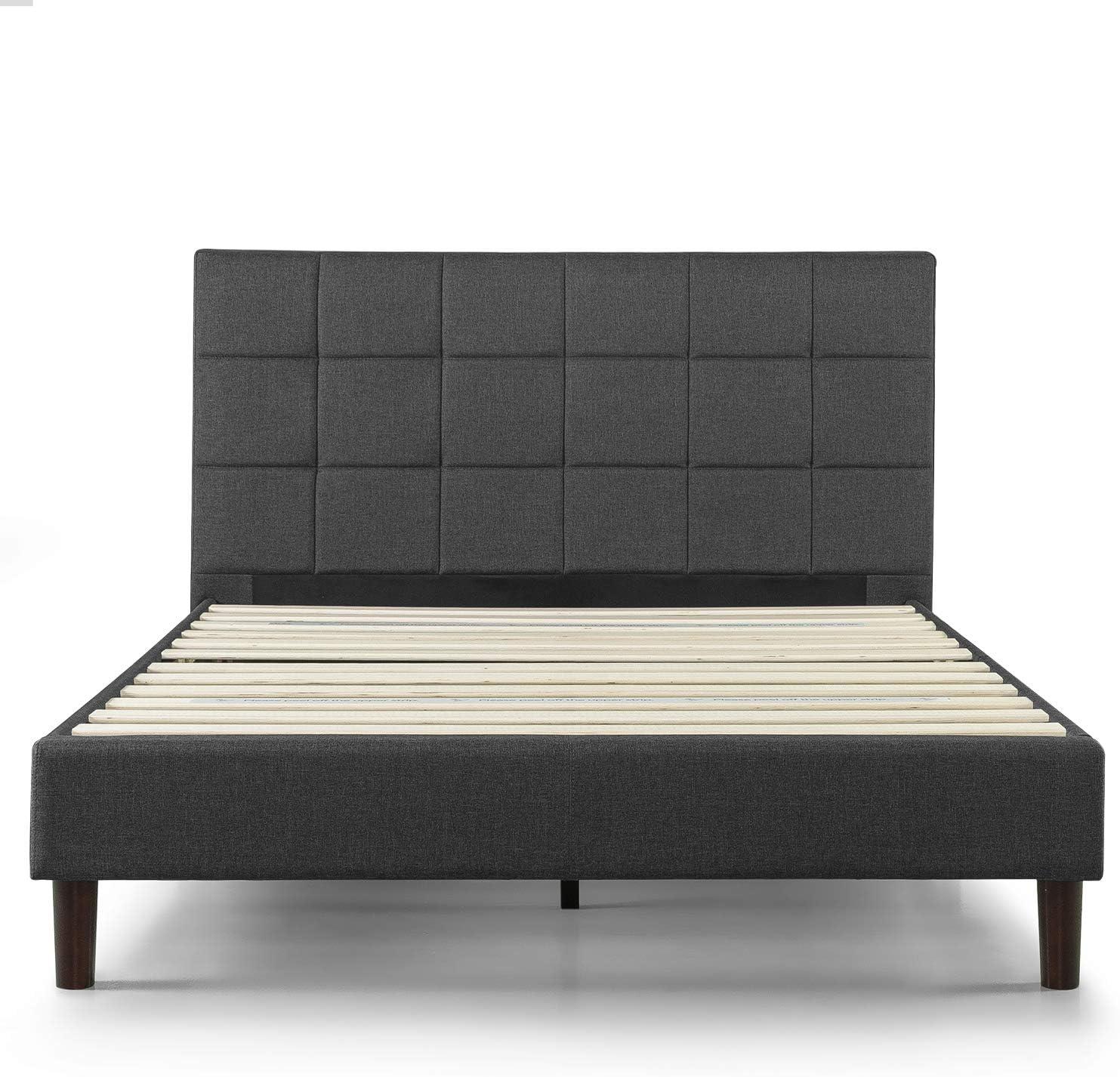 Sleep Master Upholstered Square Stitched Platform Bed with Wooden Slats, King