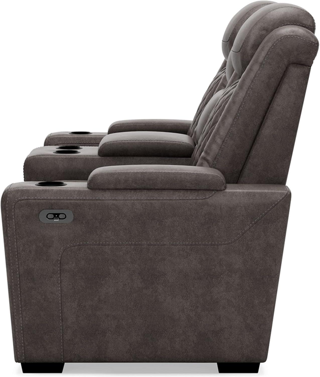 Gray Faux Leather Power Reclining Loveseat with Cup Holder