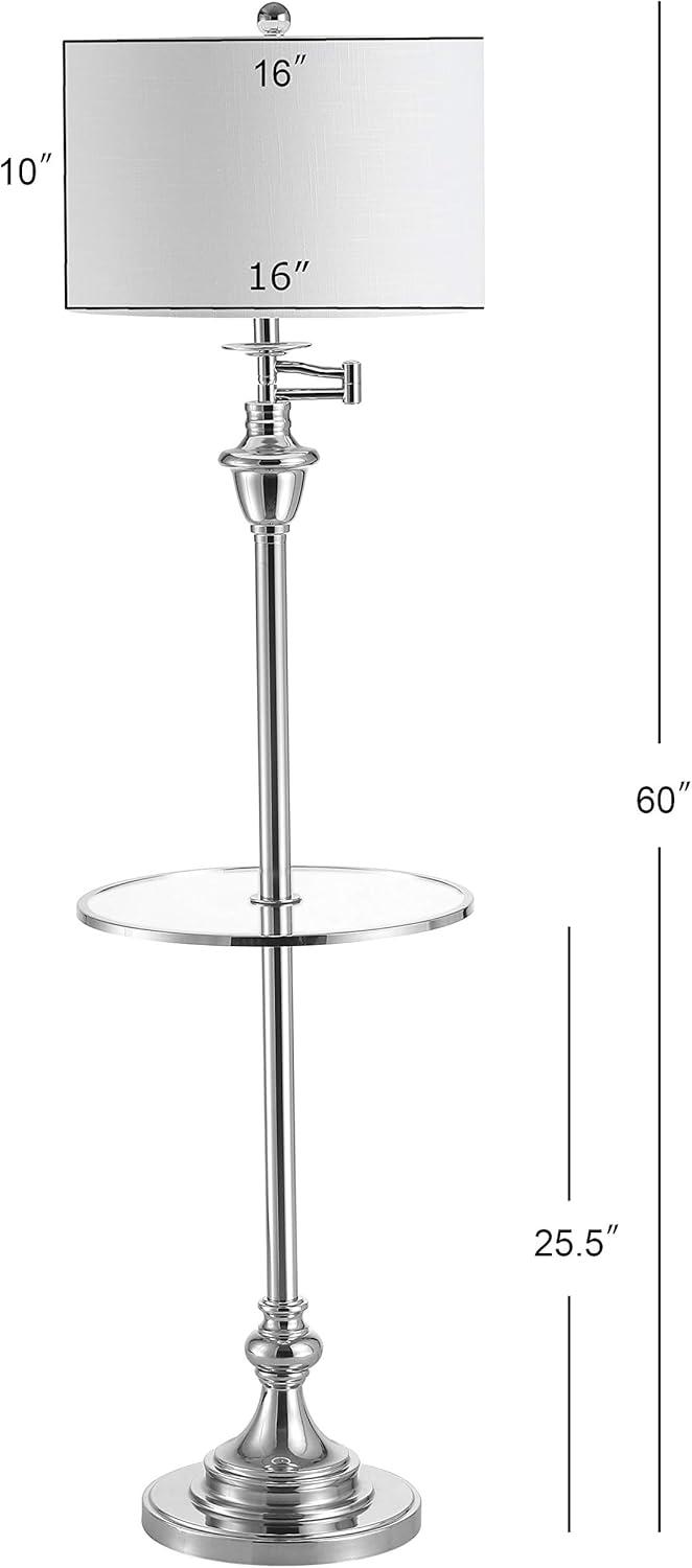 JONATHAN Y JYL3055B Cora 60" Metal/Glass LED Side Table and Floor Lamp, Contemporary, Transitional for living room, dinning room, bedroom, office Bulb Included, Chrome