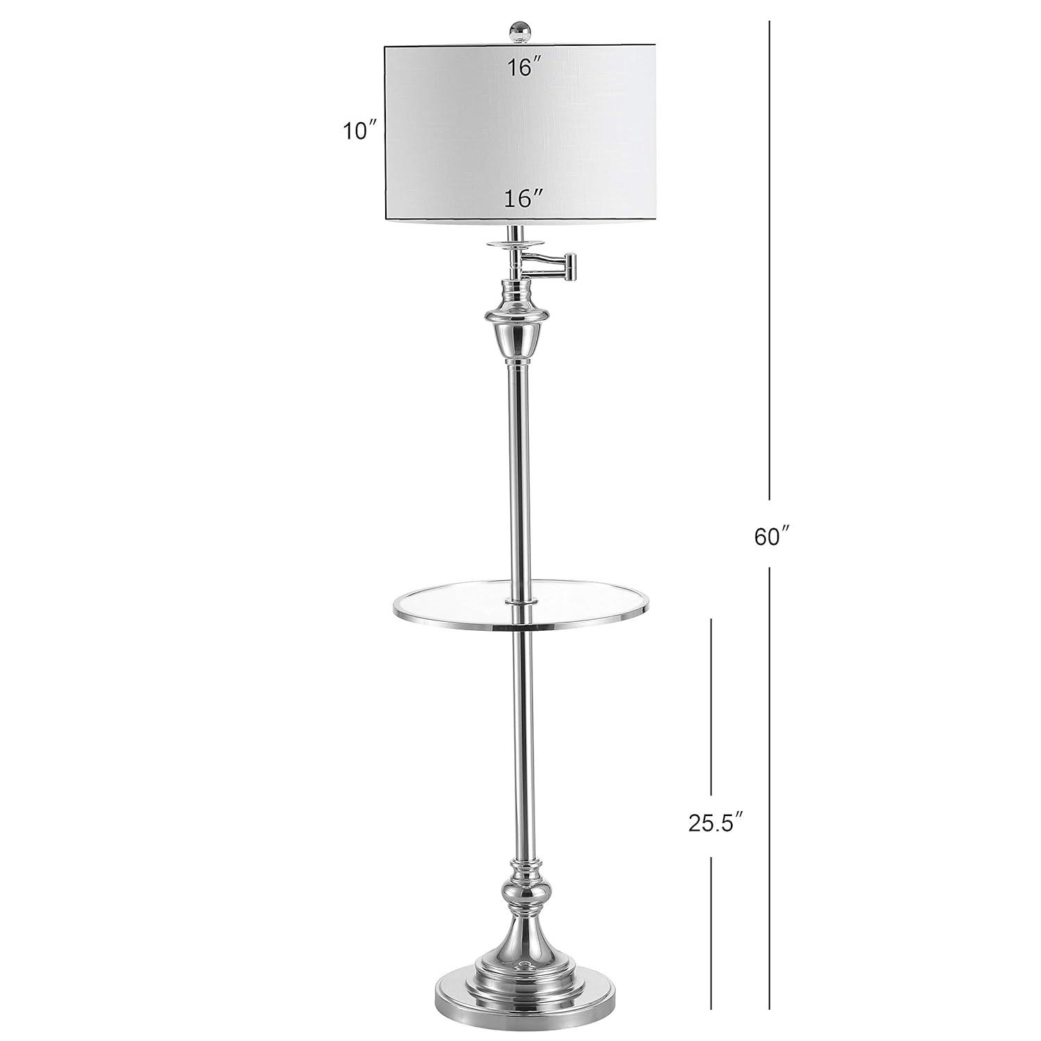 JONATHAN Y JYL3055B Cora 60" Metal/Glass LED Side Table and Floor Lamp, Contemporary, Transitional for living room, dinning room, bedroom, office Bulb Included, Chrome
