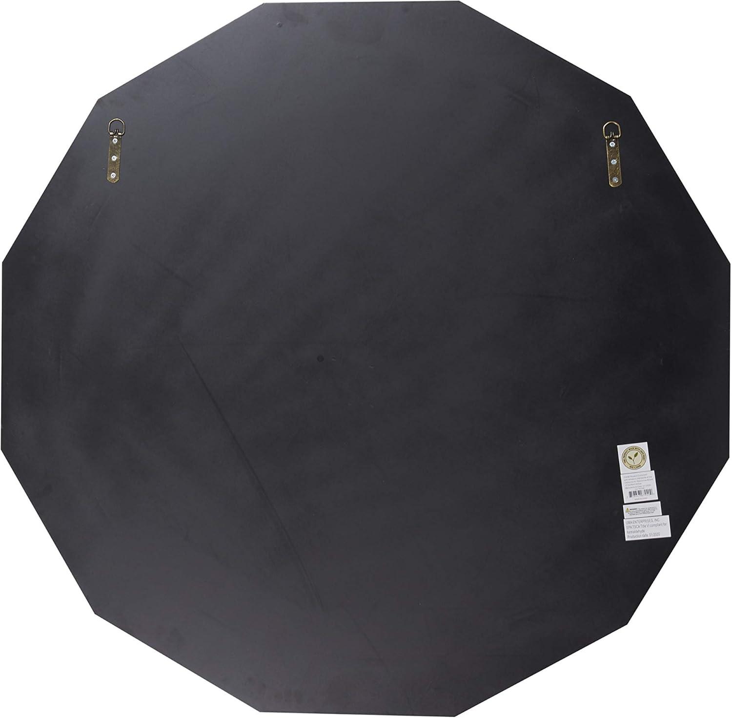 DecMode Glam Glass Silver Round Wall Mirror with Triangular Patterns, 40"D