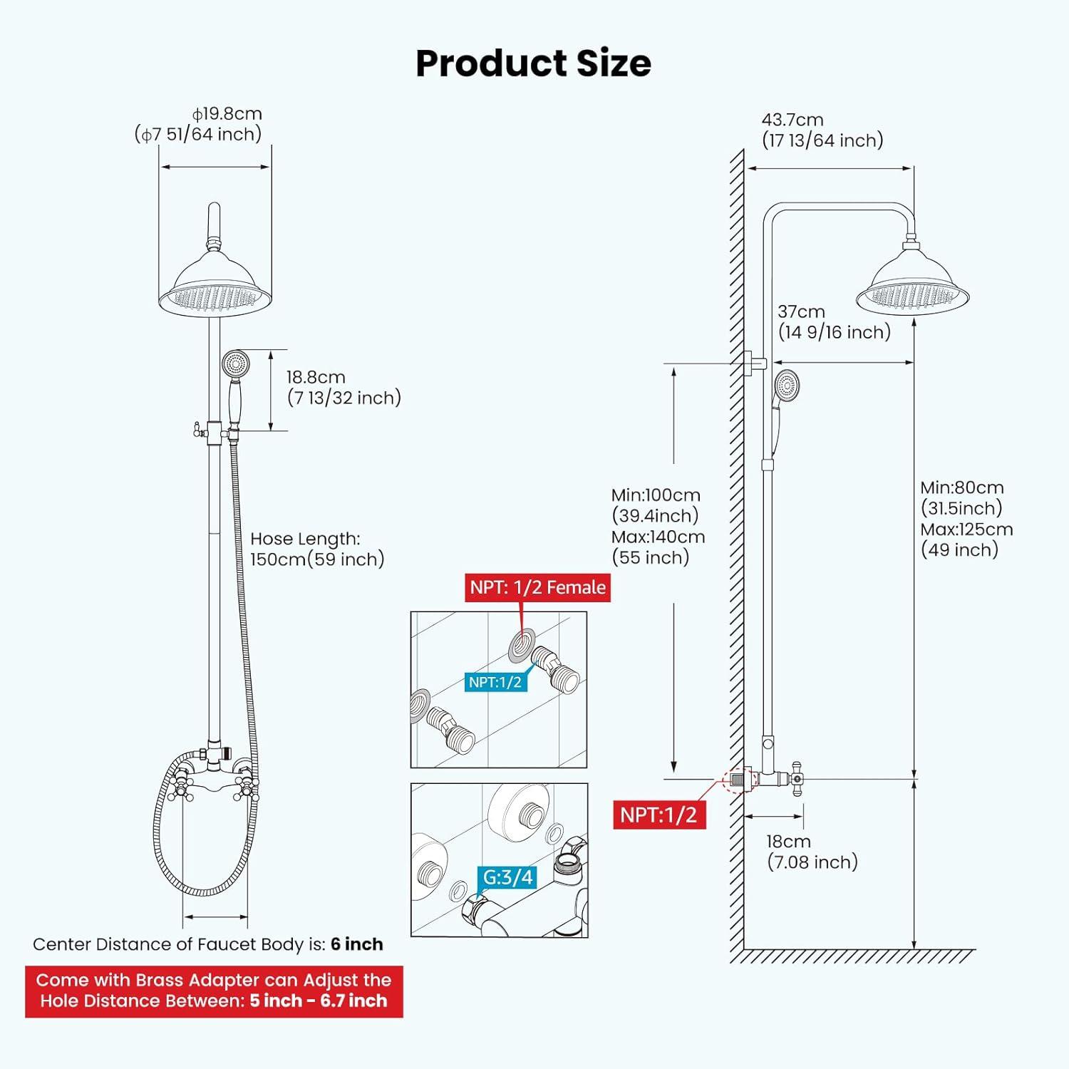 Polished Chrome Adjustable Rainfall Shower Head with Handheld Spray