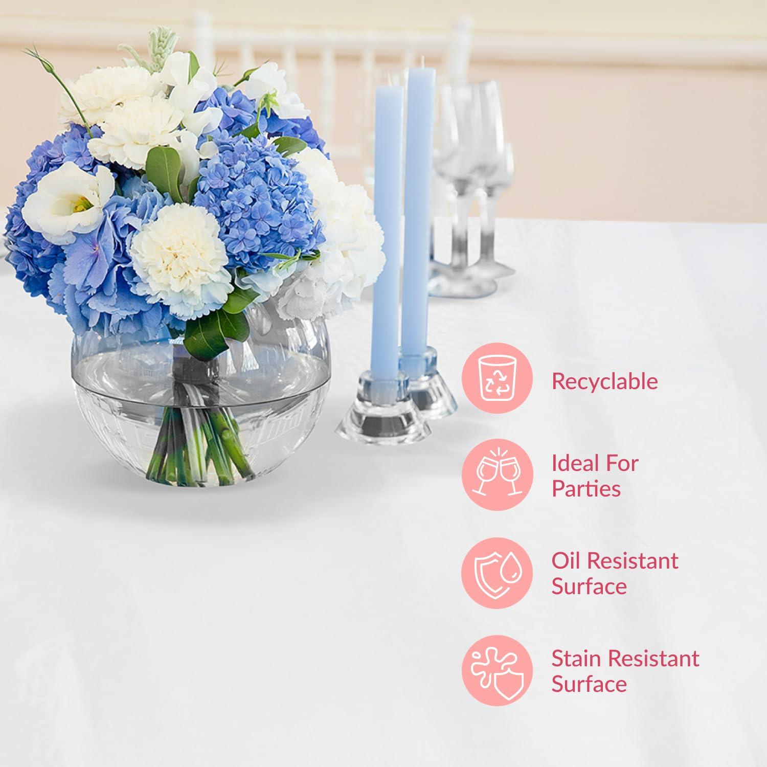 Prestee 4-Pack 84-Inch White Round Plastic Tablecloth Disposable - Durable Waterproof Table Covers for Weddings, BBQ, Parties, Outdoor Events - Elegant White Plastic Tablecloths Round for Any Occasio