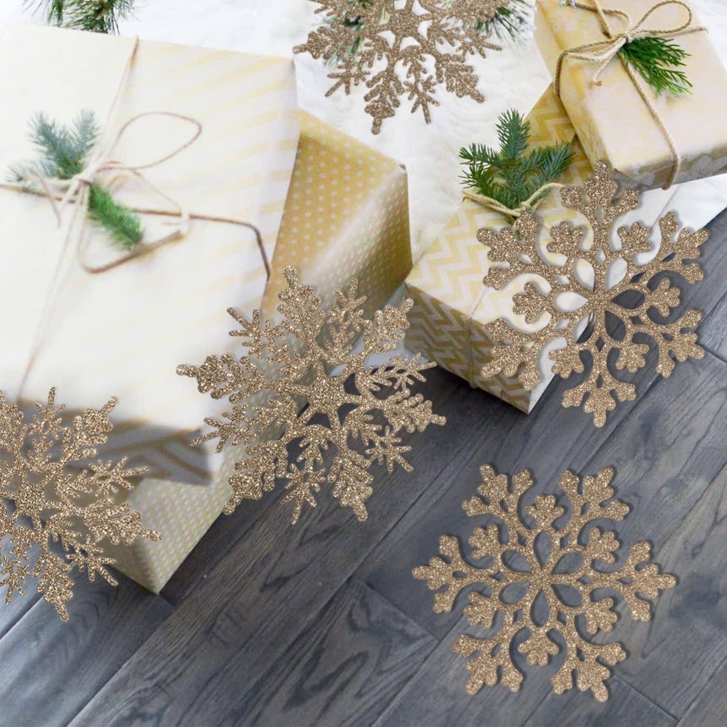 Champagne Gold Glitter Plastic Snowflake Ornaments Set