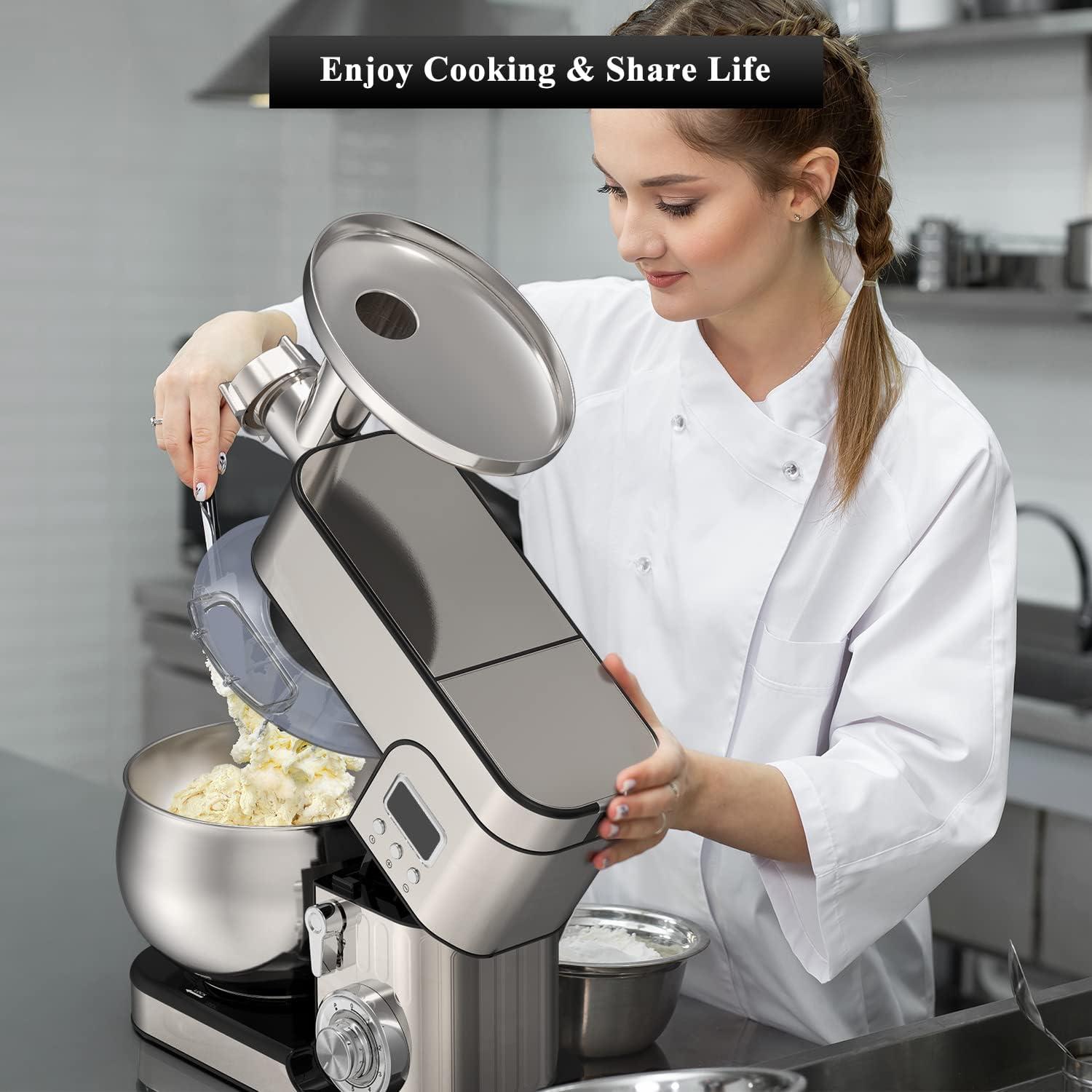 6.5 Quart Silver Stainless Steel 6-in-1 Stand Mixer with LCD Display