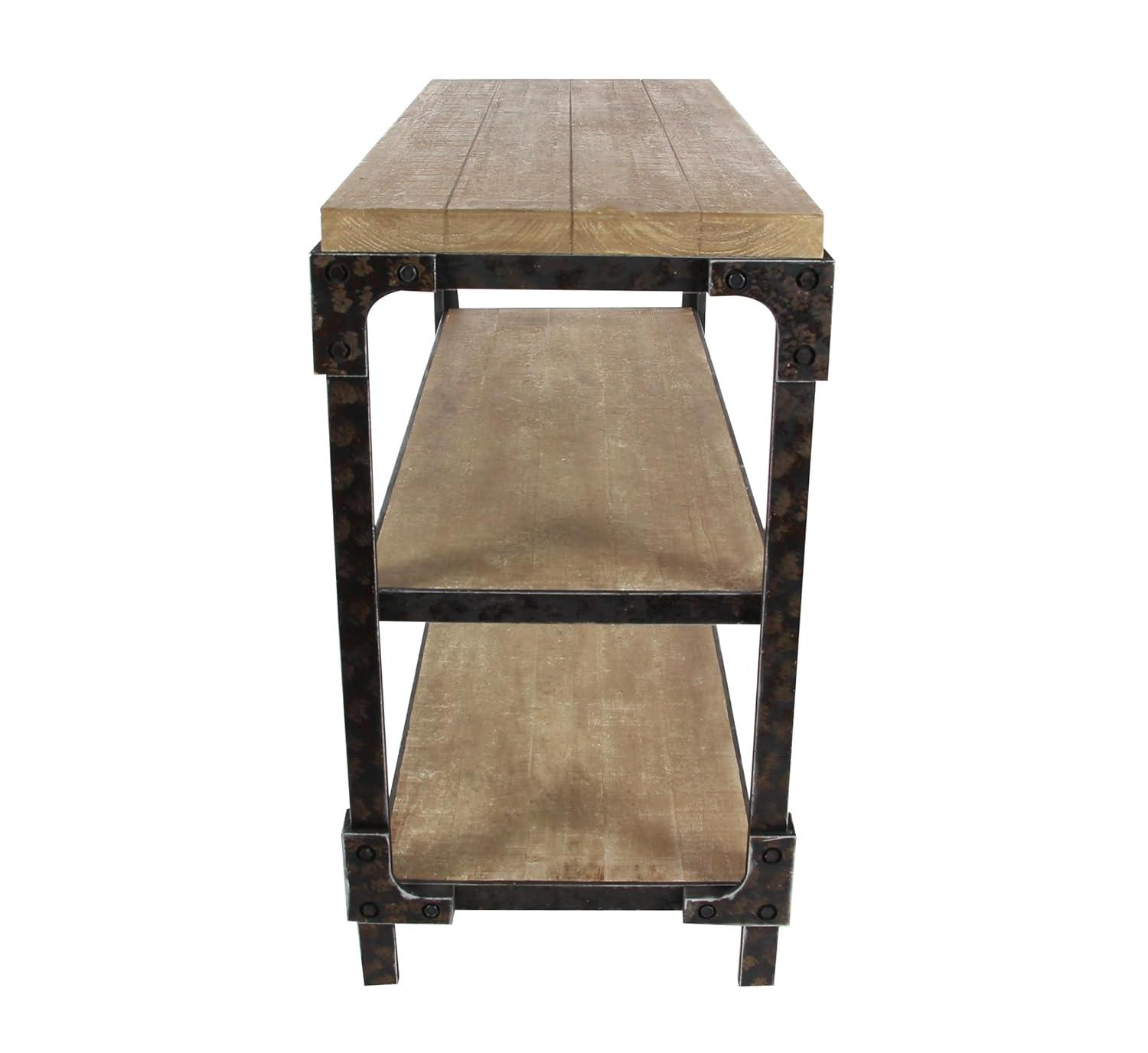 Wood 2 Shelves Brown Console Table