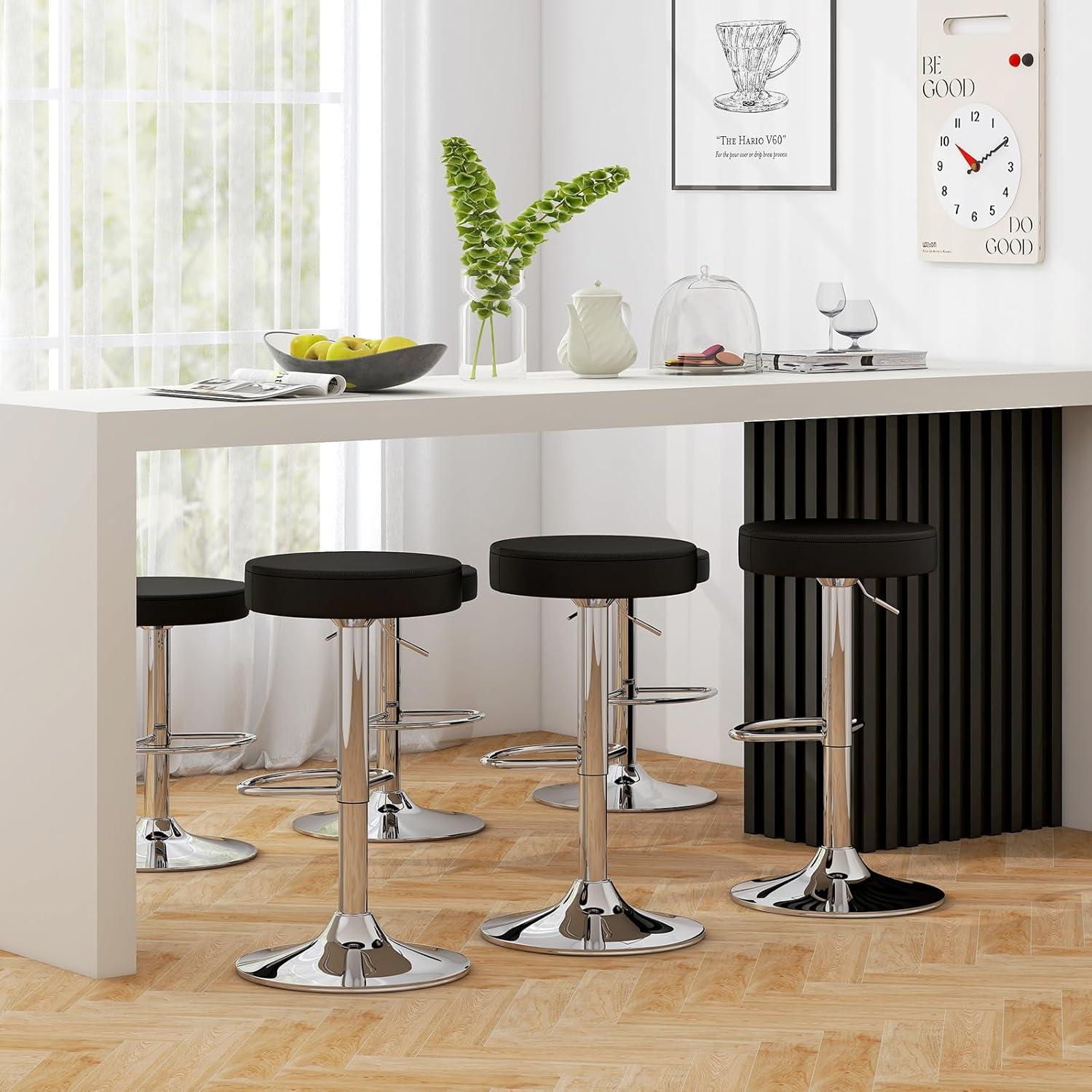 Black Adjustable Swivel Backless Metal Bar Stools, Set of 2