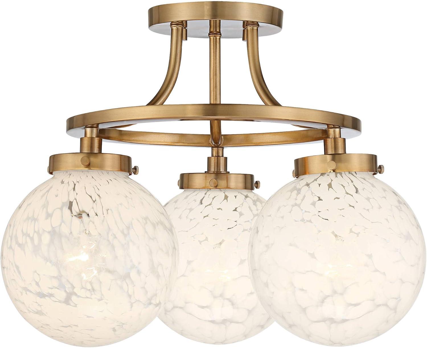 Aged Brass and Art Glass 19" Modern Ceiling Light