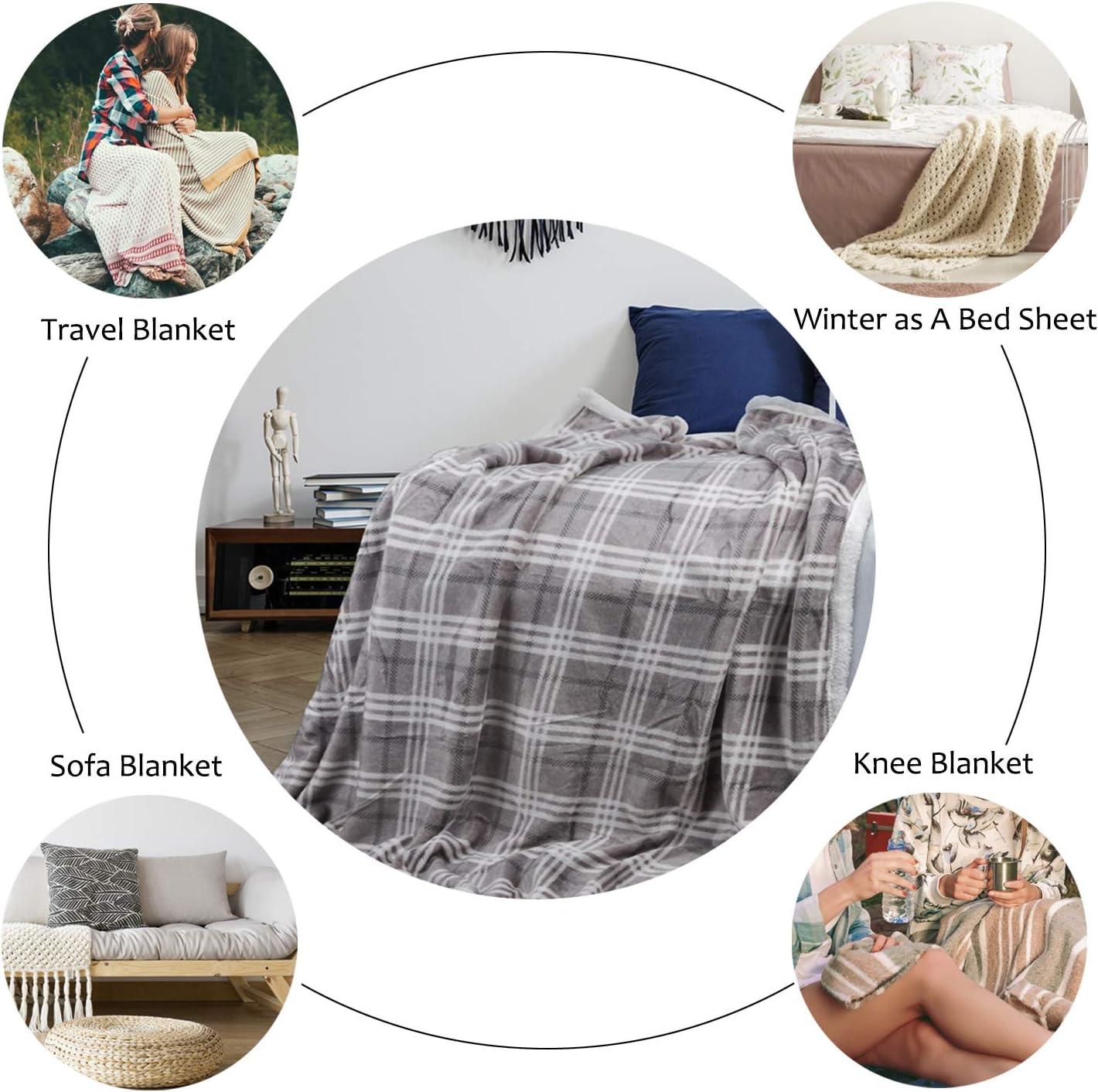 Catalonia Plaid Sherpa Throw Blanket, Holiday Throws for Couch Sofa Cabin Decro, Christmas Blanket