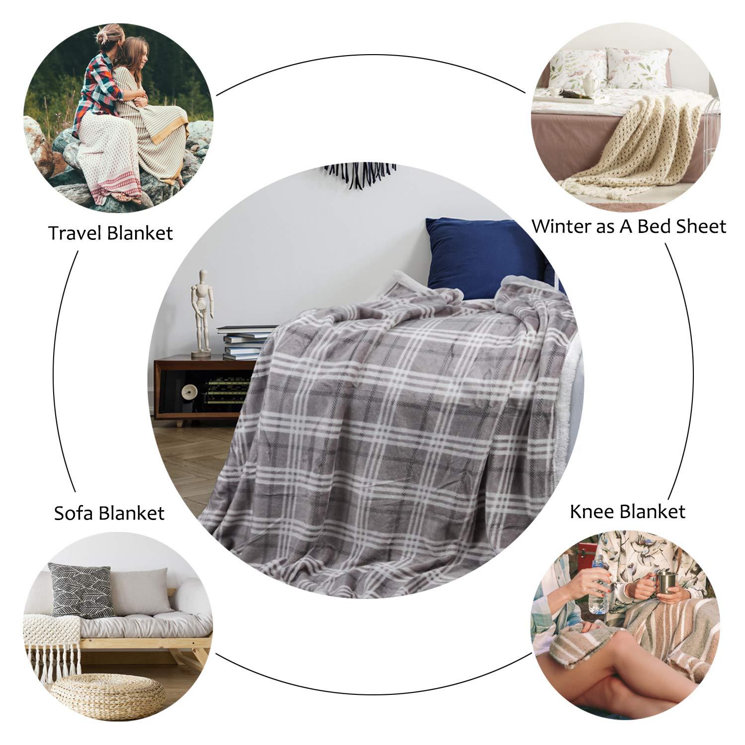 Catalonia Plaid Sherpa Throw Blanket, Holiday Throws for Couch Sofa Cabin Decro, Christmas Blanket