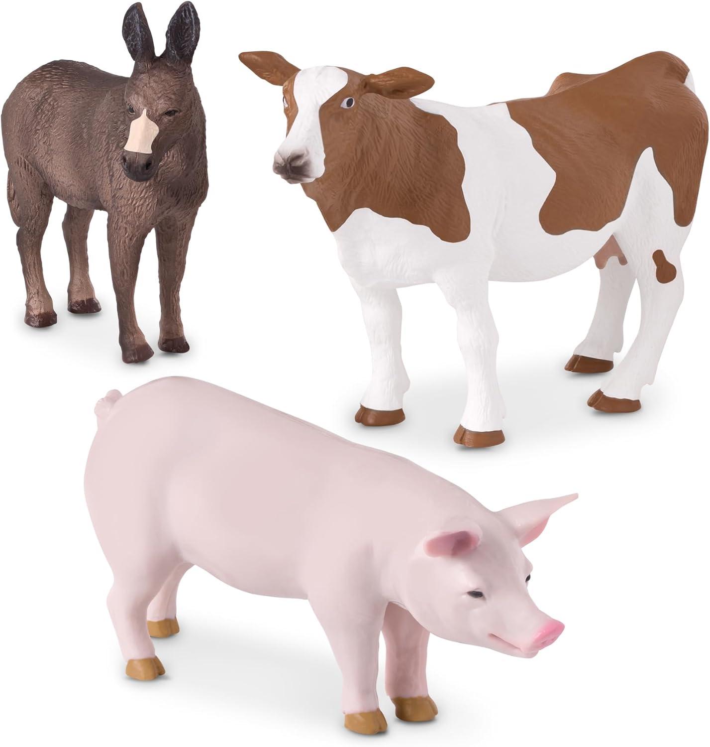 Terra by Battat - Farm Animals (Donkey, Cow, Pig) - Farm Animal Toys with Donkey Toy for Kids 3+ Pc, Multi