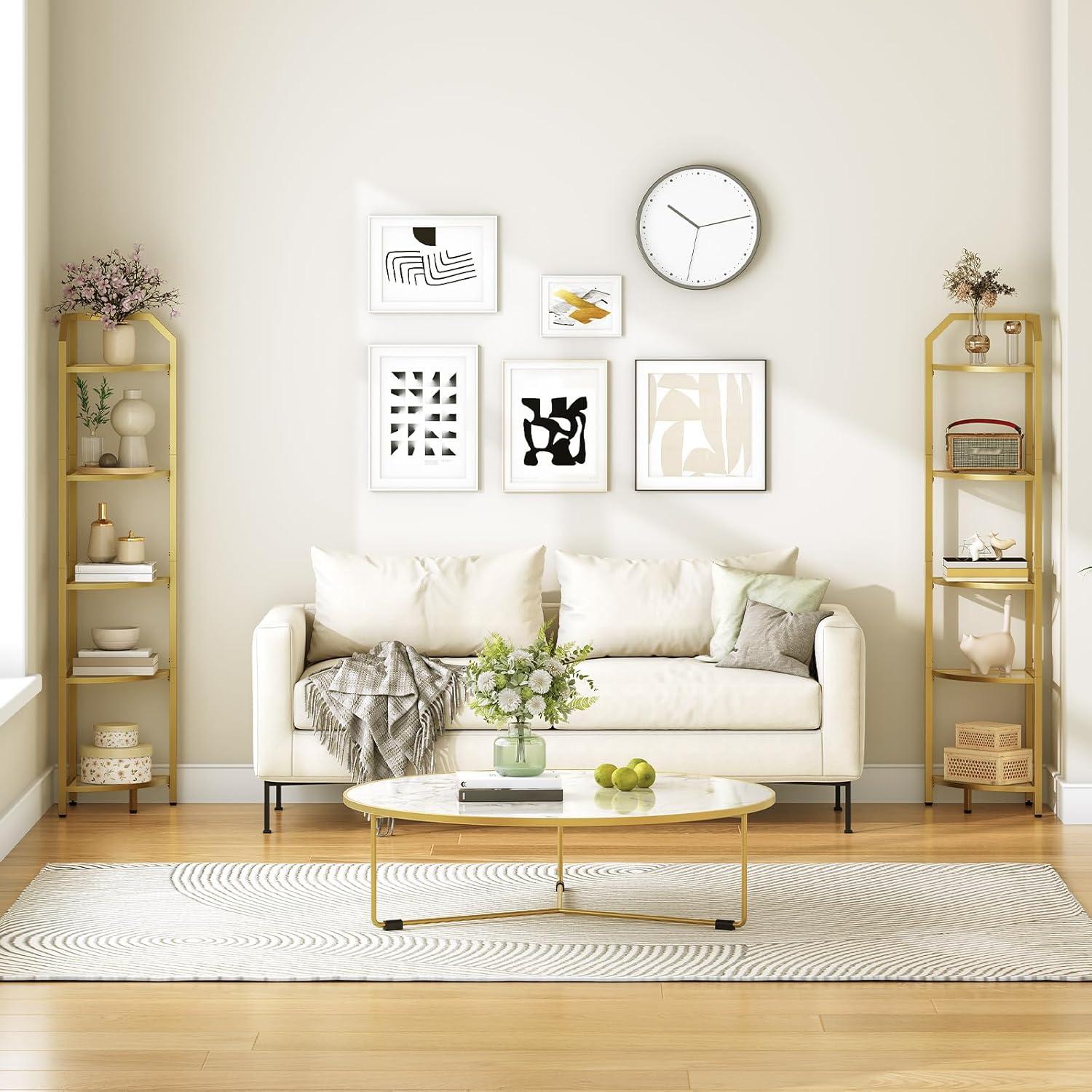 HOOBRO 5-Tier Corner Shelf Stand, Black Corner Bookshelf, Tempered Glass Shelves, Bathroom Organizer, Corner Plant Stand, for Living Room, Study, Balcony, Home Office, Modern Style, Black BK15CJ01