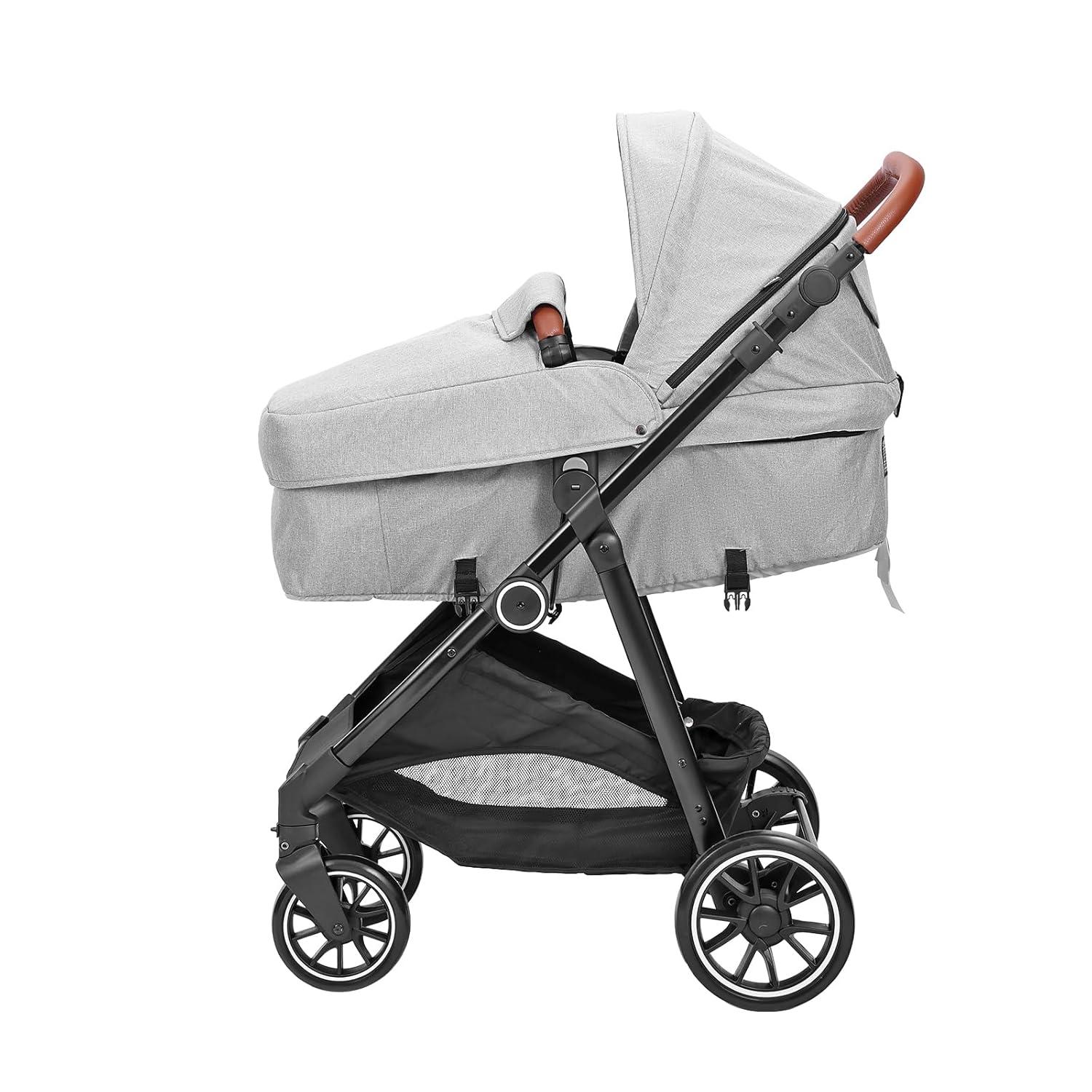 Light Gray All-Terrain Steel Bassinet Baby Stroller