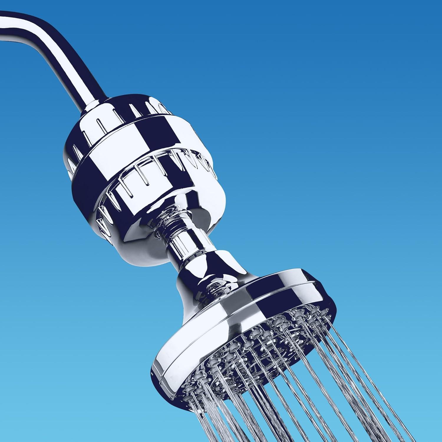 AquaBliss High Output Universal Shower Filter with Replaceable Multi-Stage Filter Cartridge – Transform Itching, Eczema & Acne into Glowing Hair, Nails & Skin Fast - Chrome