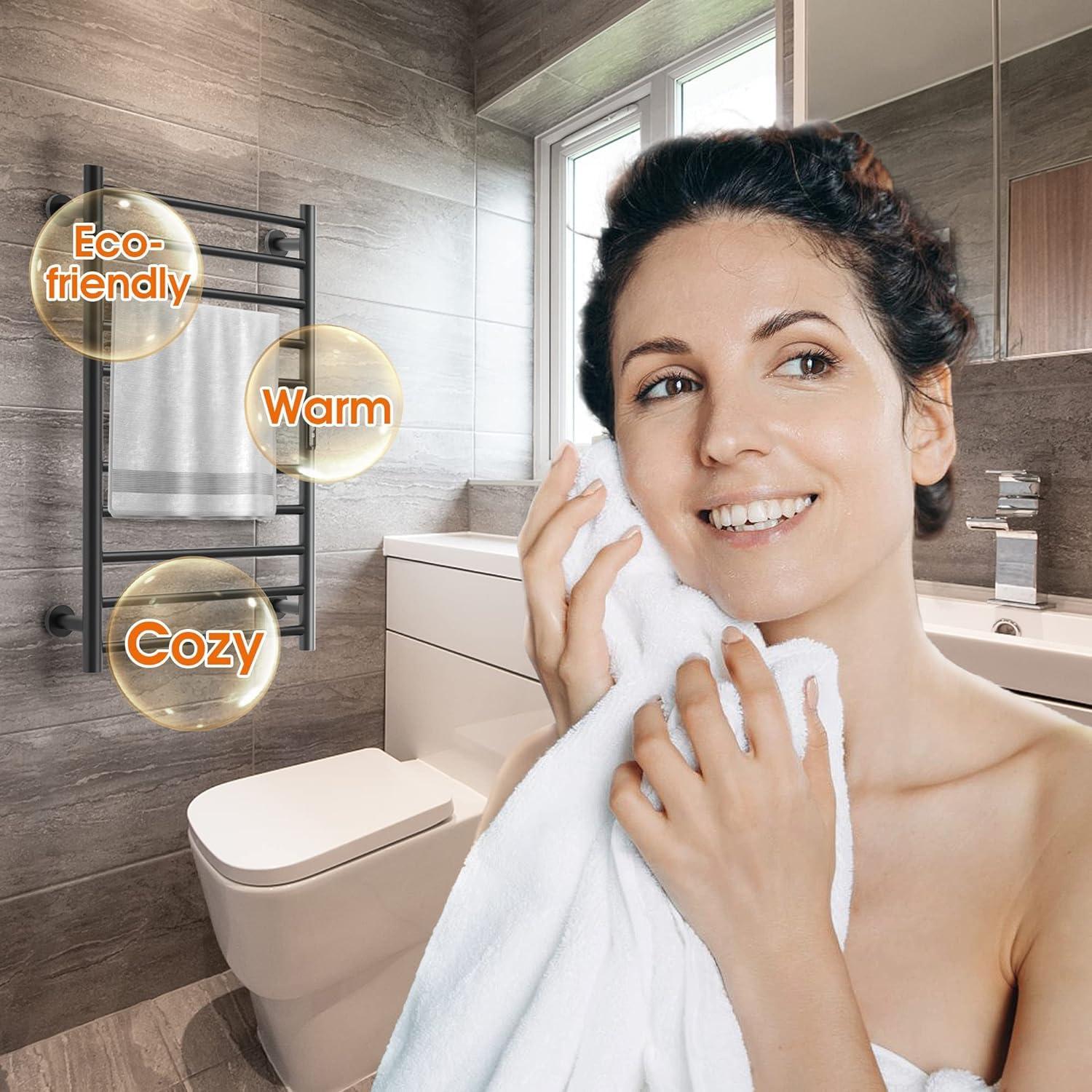 VEVOR 10-Bar Wall-Mounted Heated Towel Warmer Rack, Black, Adjustable Temperature