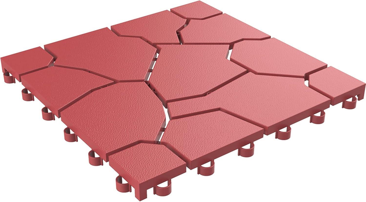 Pure Garden 12-Pack Polypropylene Interlocking Patio Deck Tiles - Weather-Resistant Outdoor Flooring for Balcony, Porch, and Garage (Brick Red)
