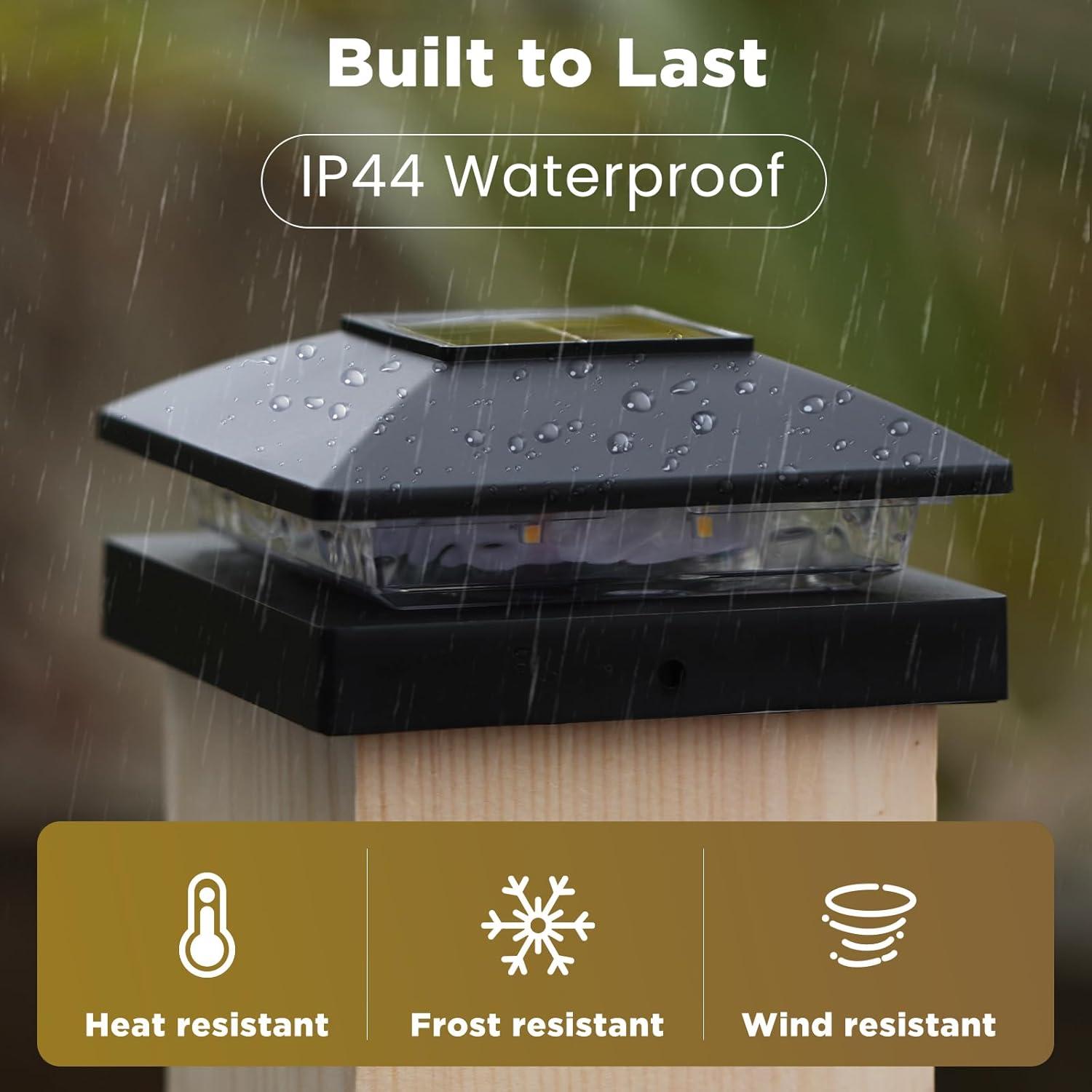 Solar Post Cap Lights: 6 - Pack Outdoor Post Light for White/Black 4x4 Vinyl Fence Deck - Dock 4x4/6x6 Wooden Post 2 Color Modes Waterproof Warm White