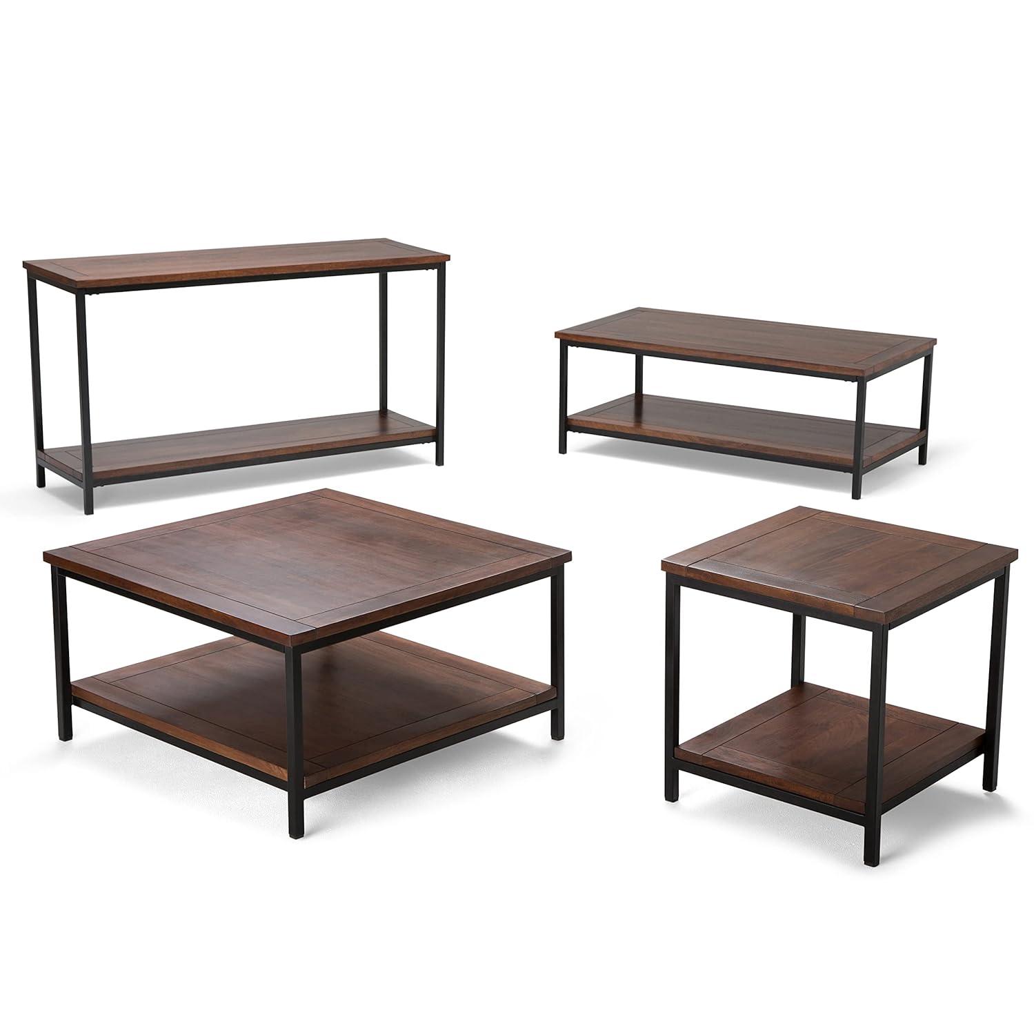Simpli Home Skyler 34"W Solid Mango Wood Industrial Square Coffee Table with Open Shelf and Metal Frame
