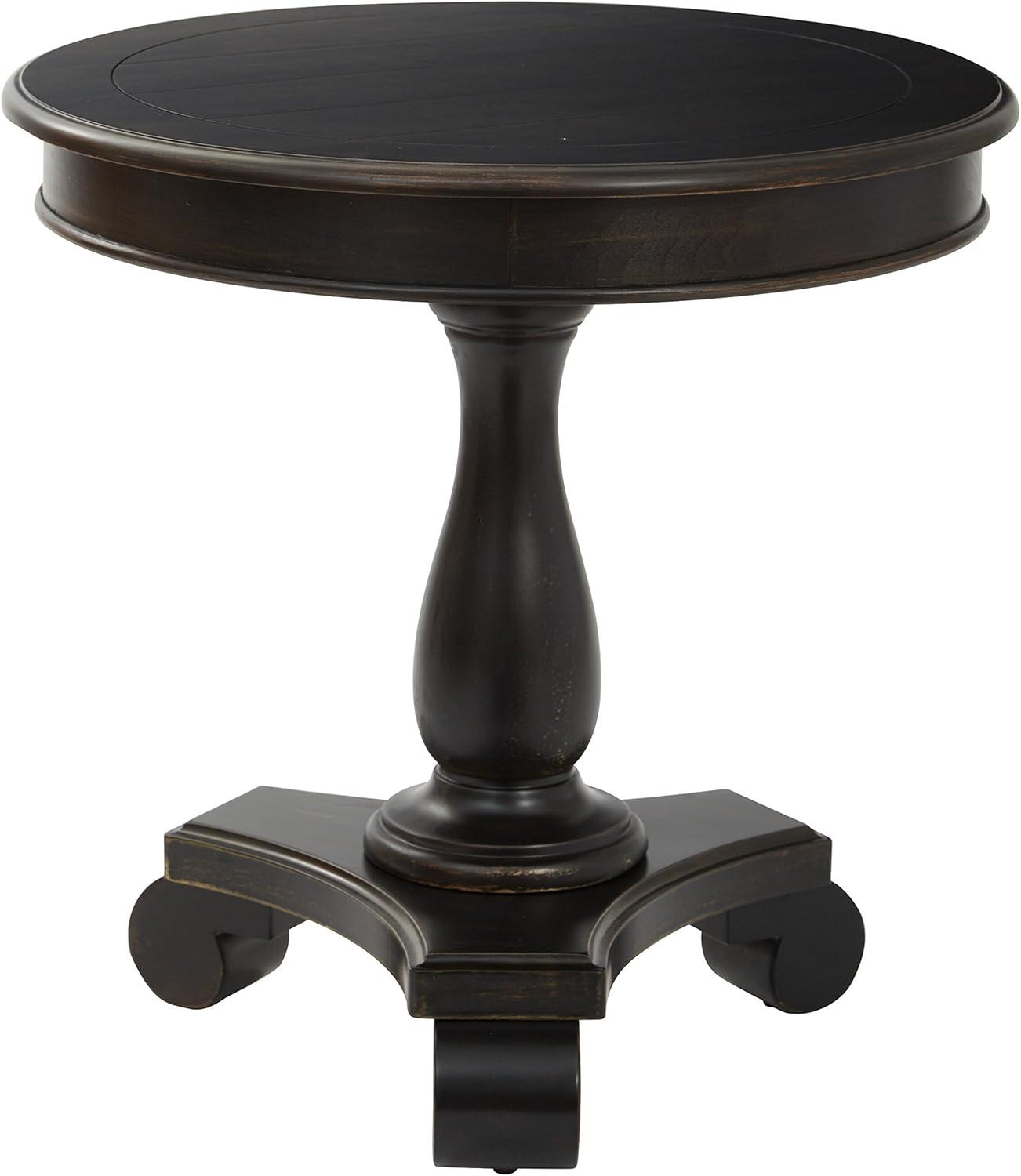 OSP Home Furnishings Avalon Hand Painted Round Accent table in Antique Black Finish