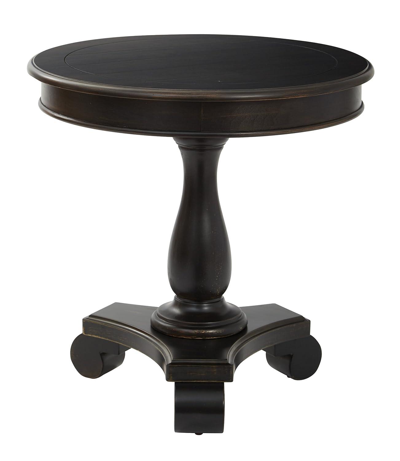 OSP Home Furnishings Avalon Hand Painted Round Accent table in Antique Black Finish