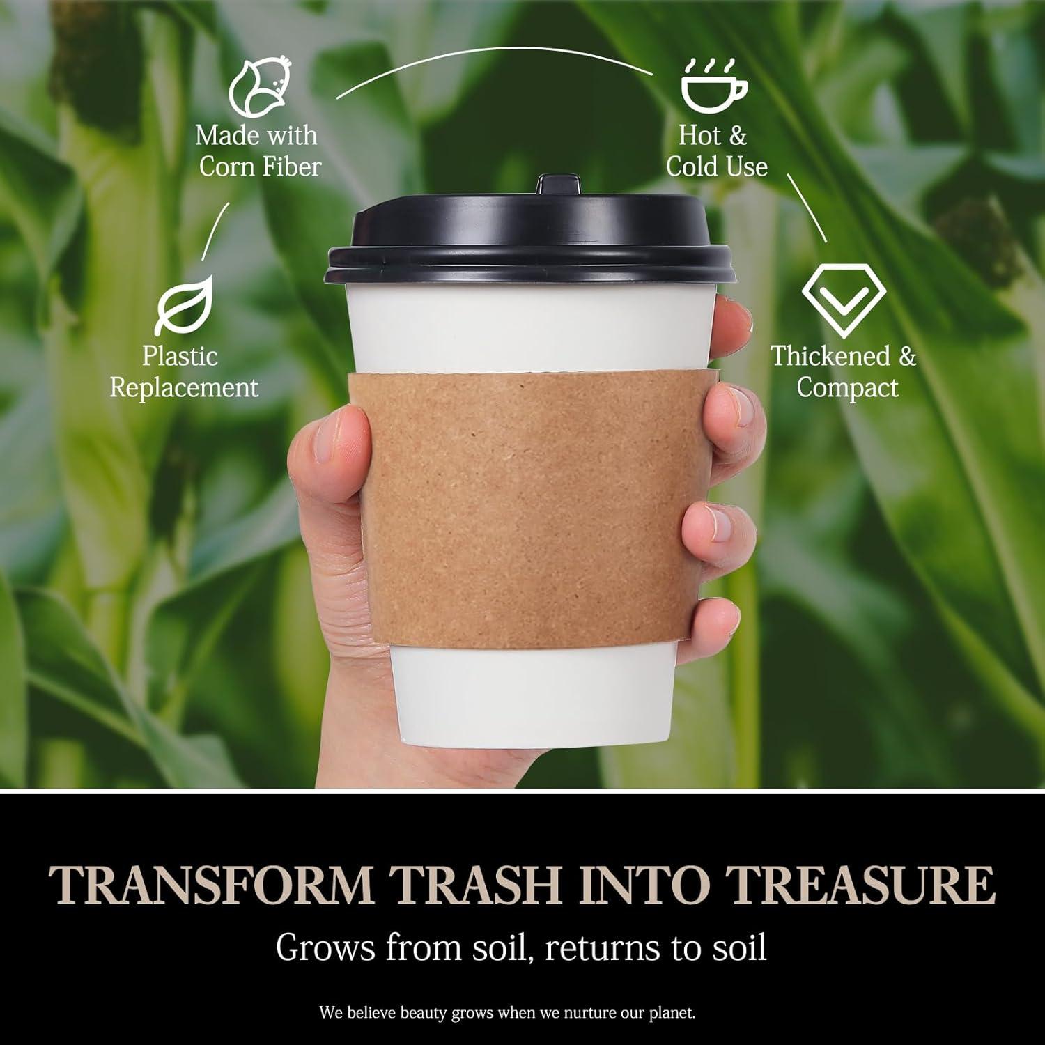 FAST APPLIANCES LLC Paper Cups,Cups,Disposable Cups 100 Pack 12 Oz Leak-Proof Coffee Cups With Lids And Sleeves Disposable Paper To Go Hot Coffee Cups For Home, Business, Office, Cafes And Parties
