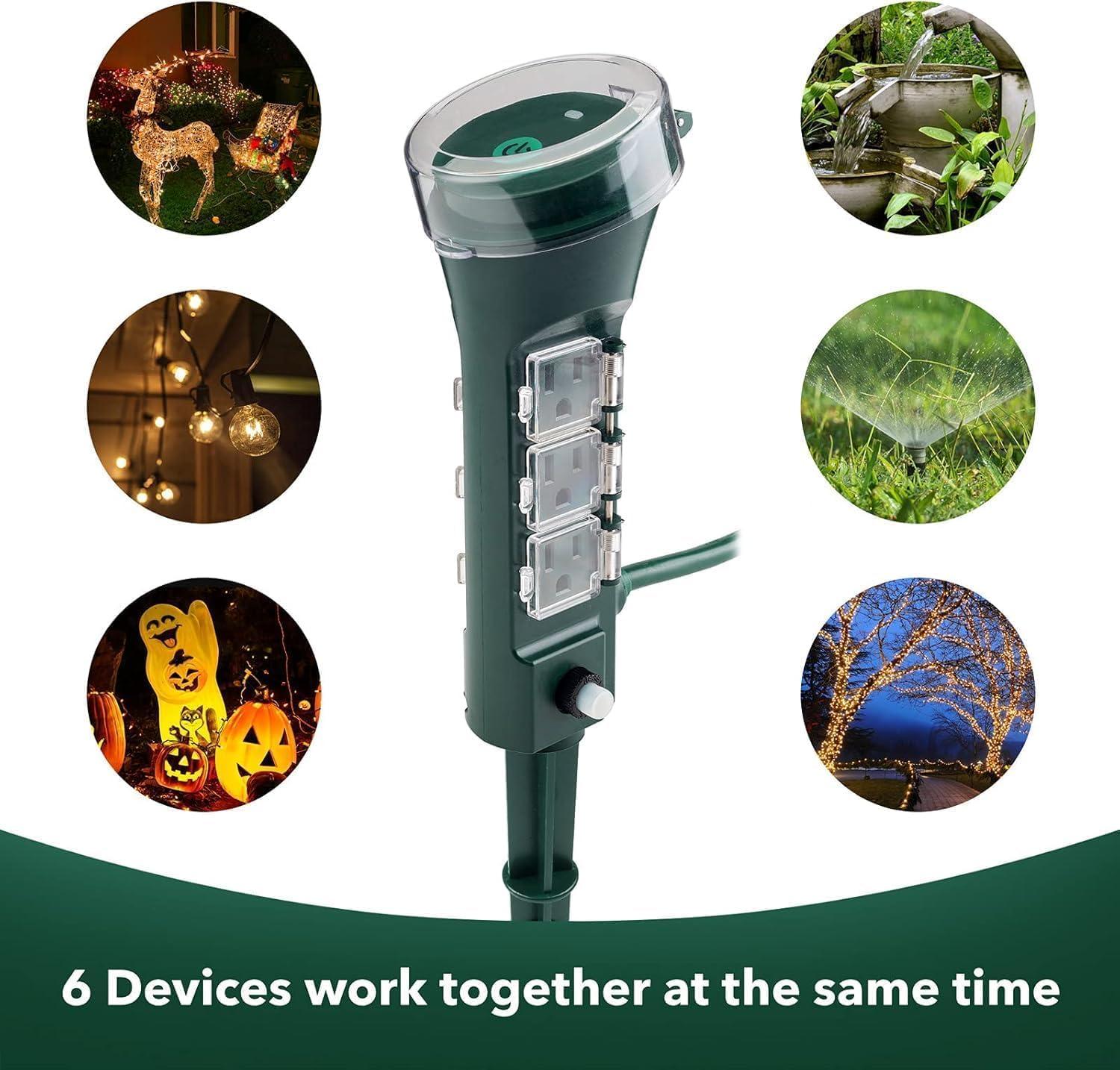 HBN Outdoor Smart Plug Waterproof WiFi Outdoor Outlet Timer with 6 Grounded Outlets, Remote & Voice Control Heavy Duty Yard Stake Plug Compatible with Alexa and Google Assistant