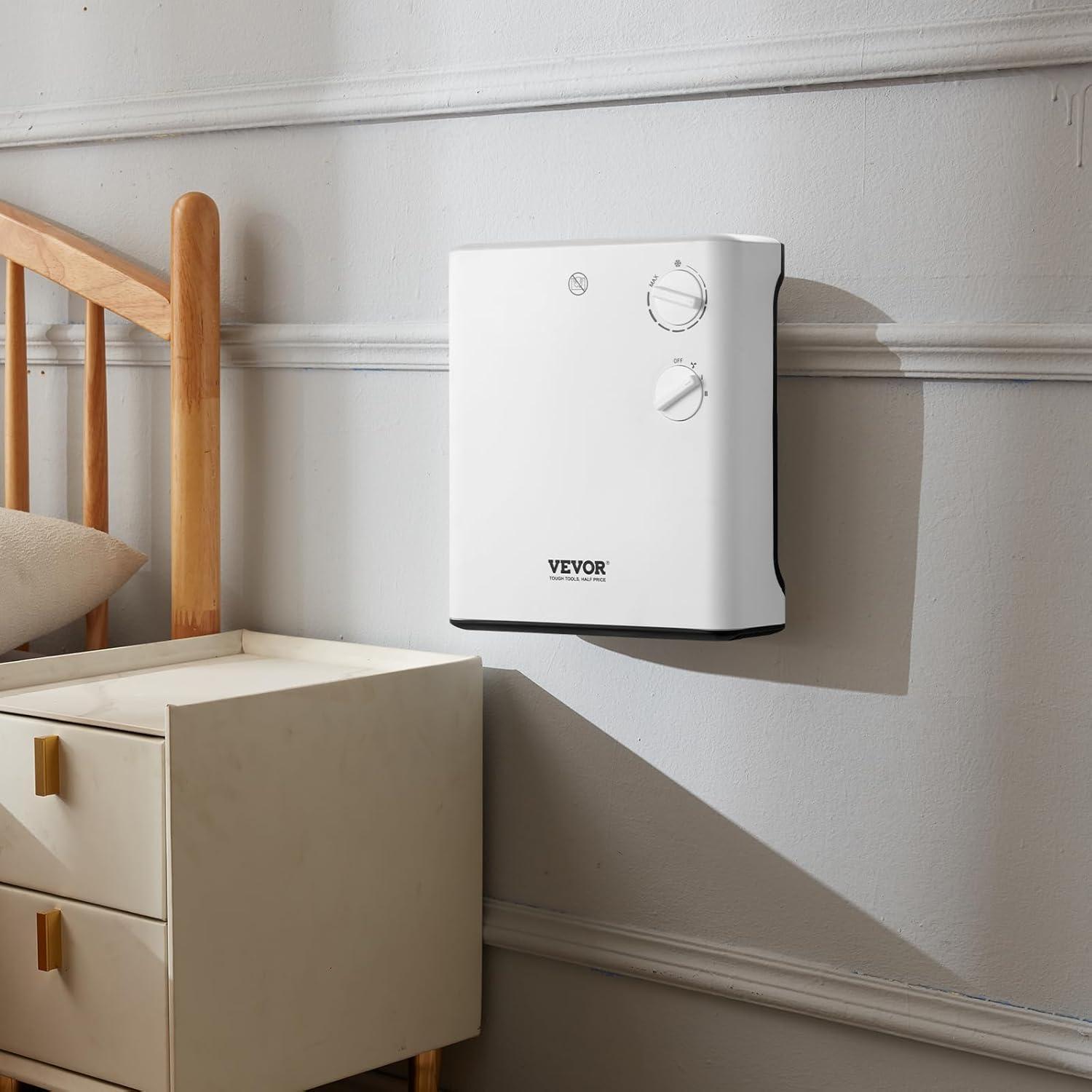 VEVOR 1500 Watt 250 BTU Electric Wall Mounted Space Heater with Adjustable Thermostat