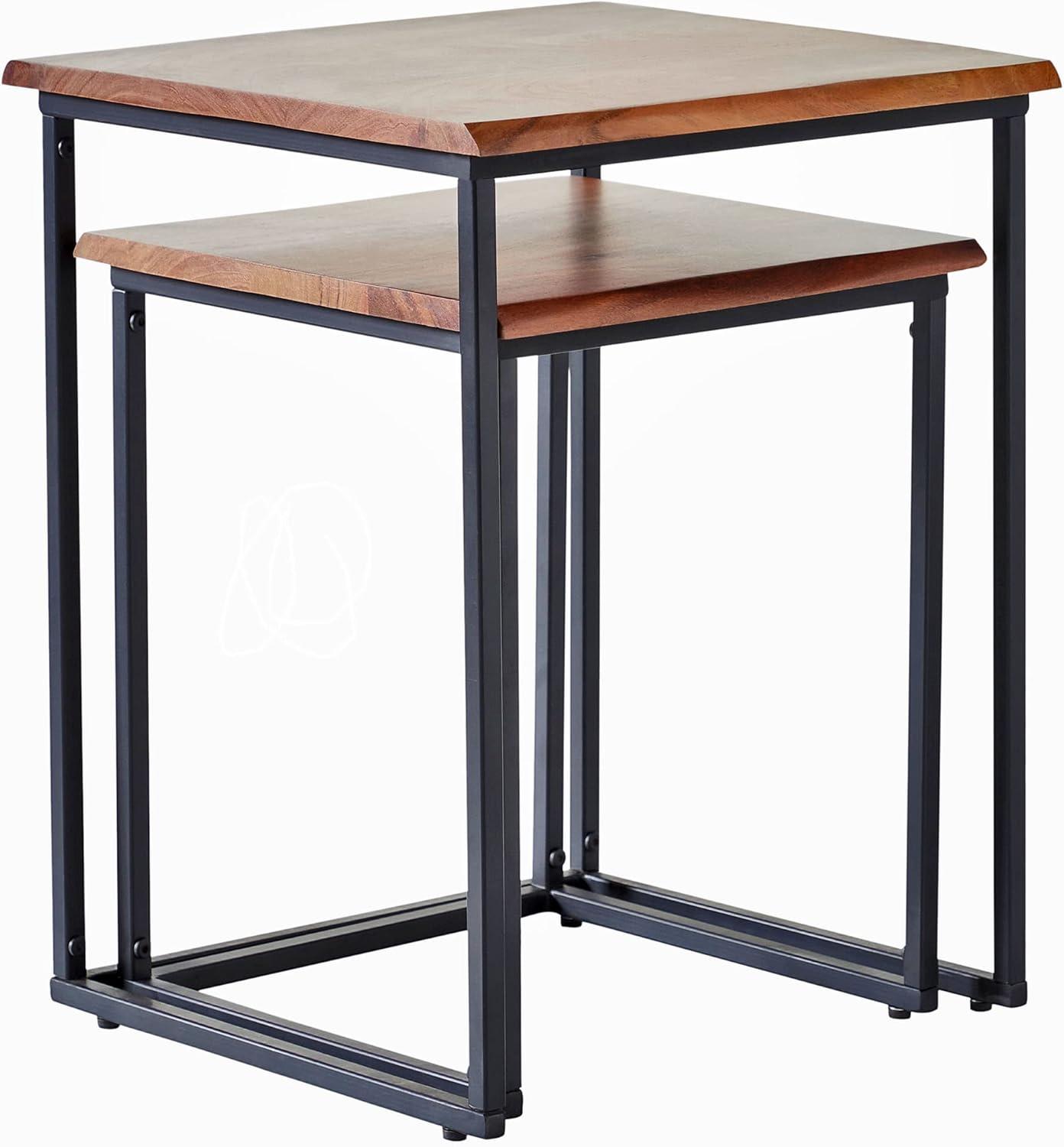 FirsTime & Co. Brown and Black Live Edge Nesting End Table 2-Piece Set, Side Table, Night Stand, Acacia Wood and Metal, 16.5 x 16 x 21 inches