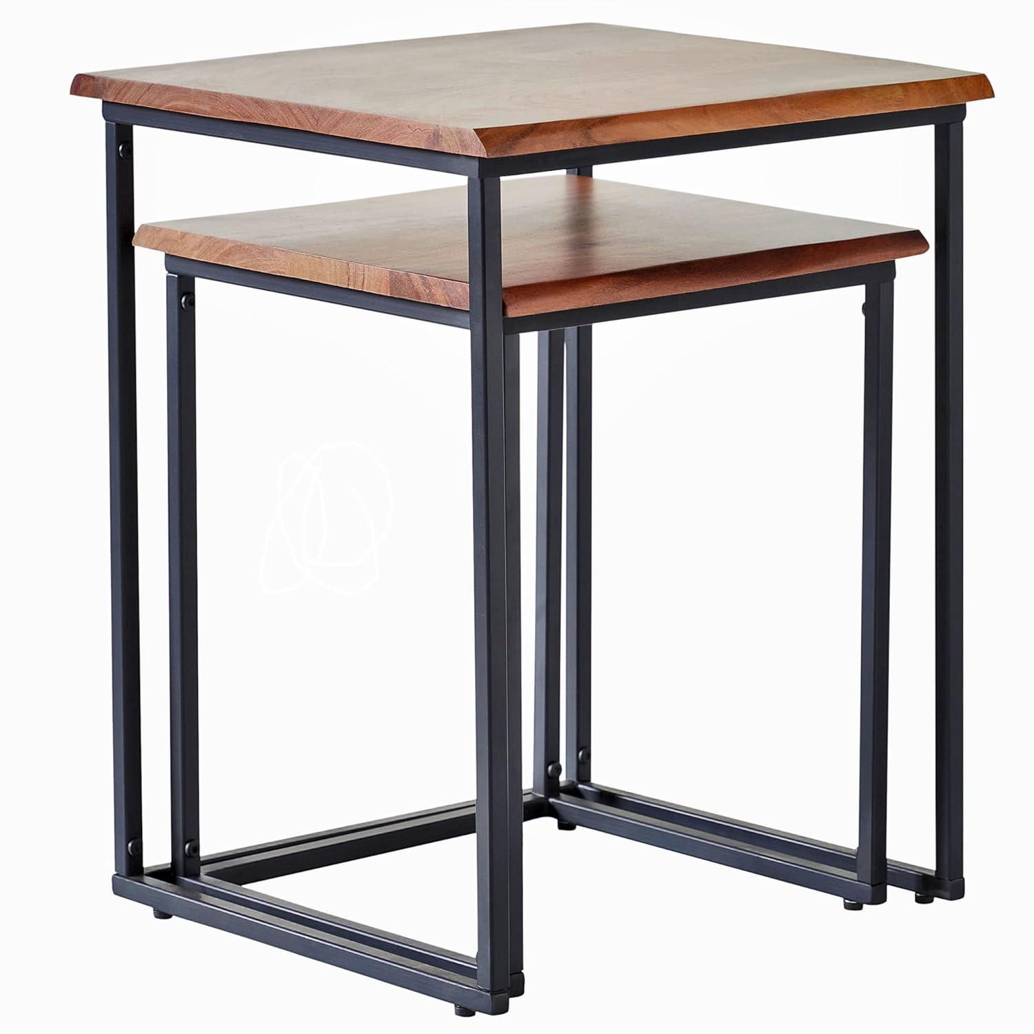 FirsTime & Co. Brown and Black Live Edge Nesting End Table 2-Piece Set, Side Table, Night Stand, Acacia Wood and Metal, 16.5 x 16 x 21 inches