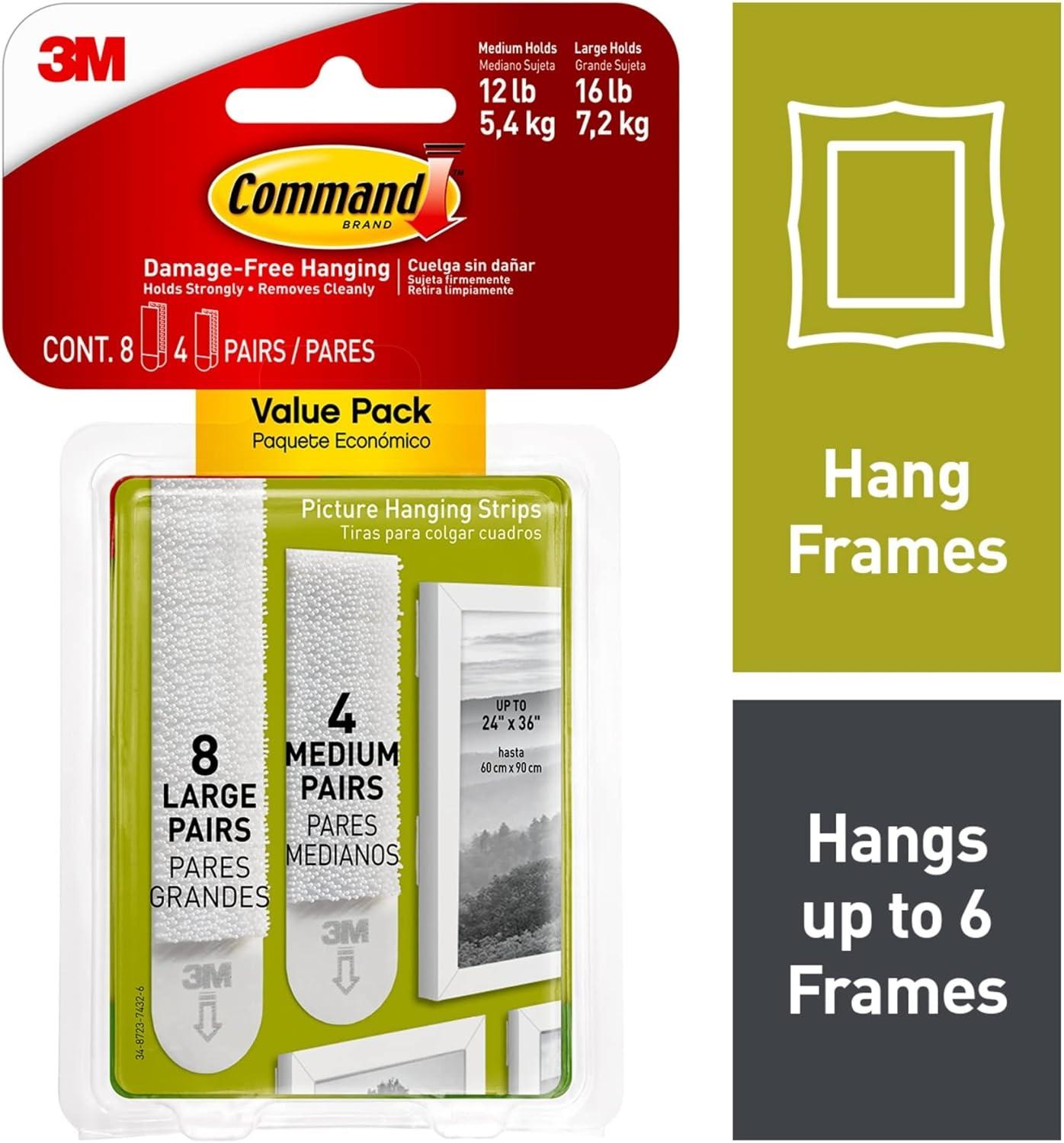 White Medium and Large Picture Hanging Strips Value Pack