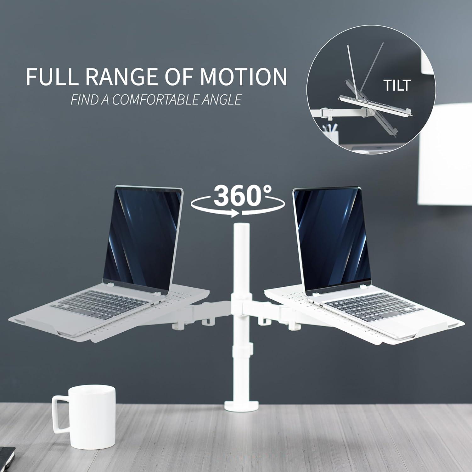 VIVO White Single Laptop Notebook Desk Mount, Fully Adjustable Extension Clamp