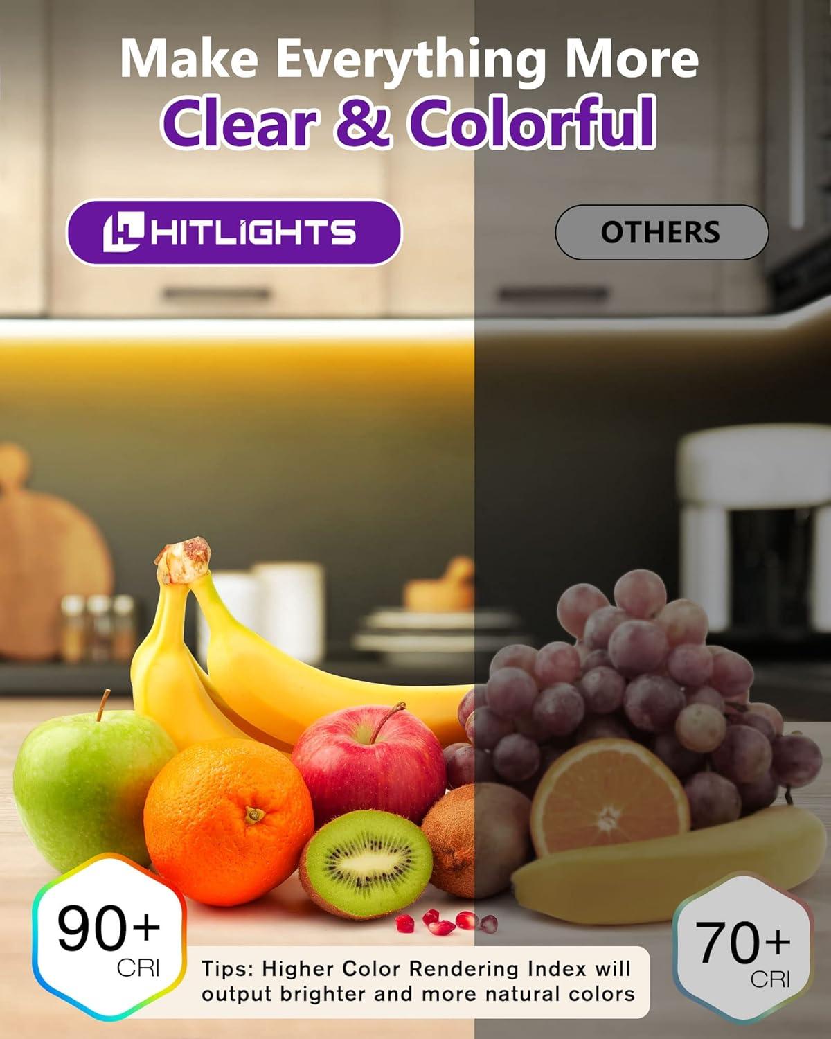 HitLights COB LED Strip Lights Warm White 3000K, 16.4ft Premium High Density 24V Tape Light, 2560 LEDs, 350+ LM/FT, CRI 90+, IP30, Lighting for Kitchen, Cabinets, UL Listed (Power Source Not Included)