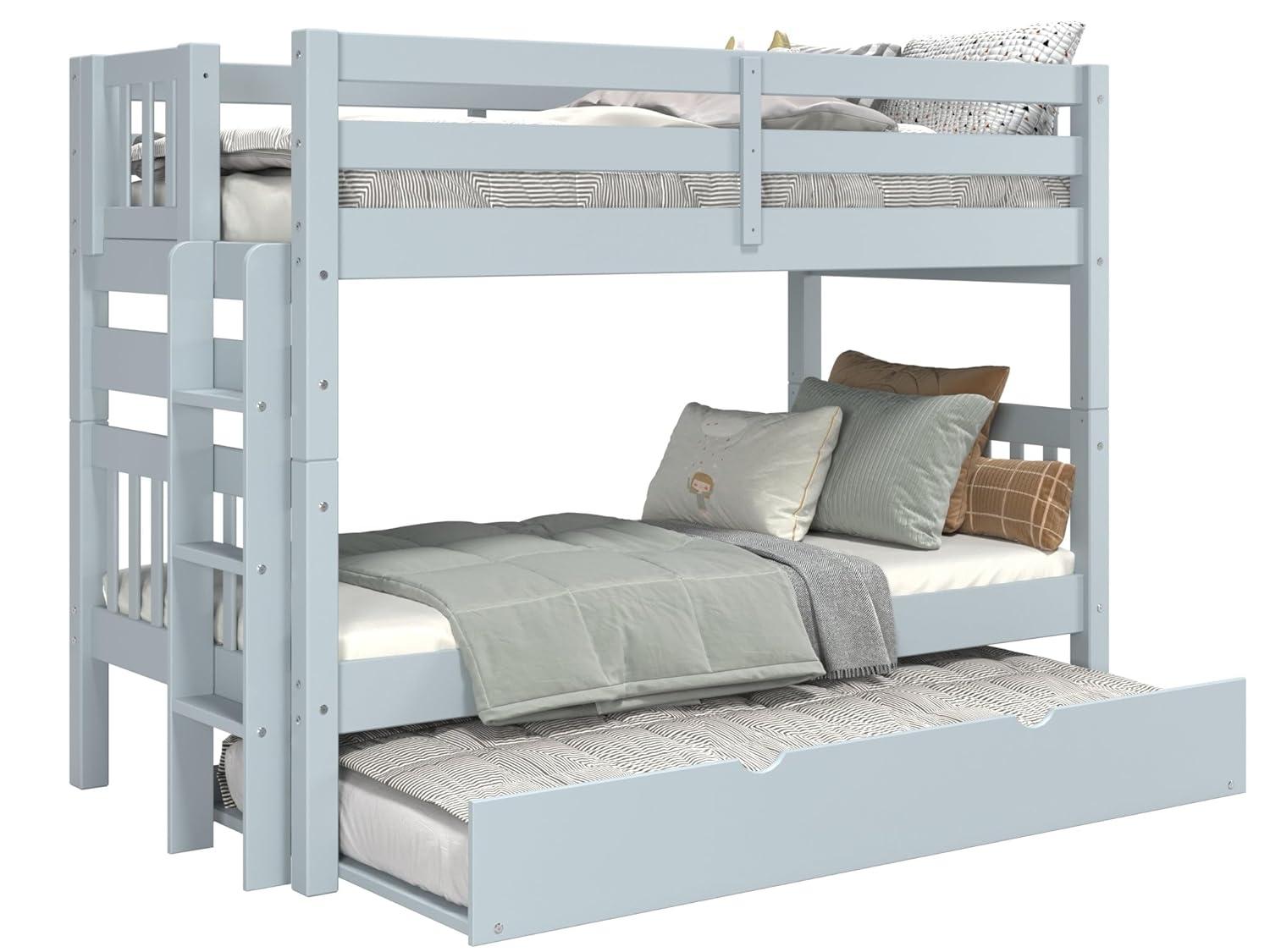 Bedz King Bunk Beds Twin over Twin Mission Style with End Ladder and a Twin Trundle, White
