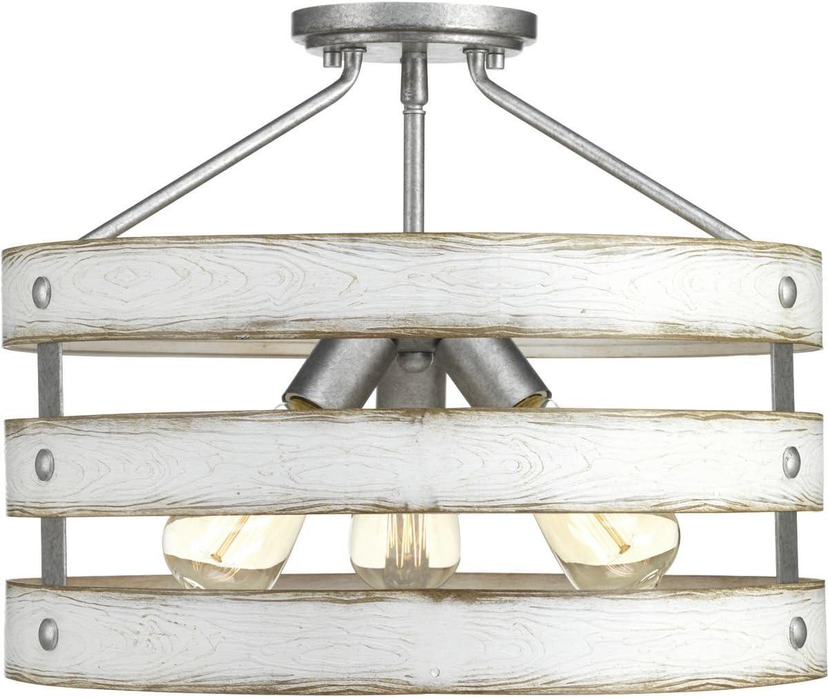 Progress Lighting Gulliver 3-Light Semi-Flush Convertible Ceiling Light, Galvanized Finish, Open Design