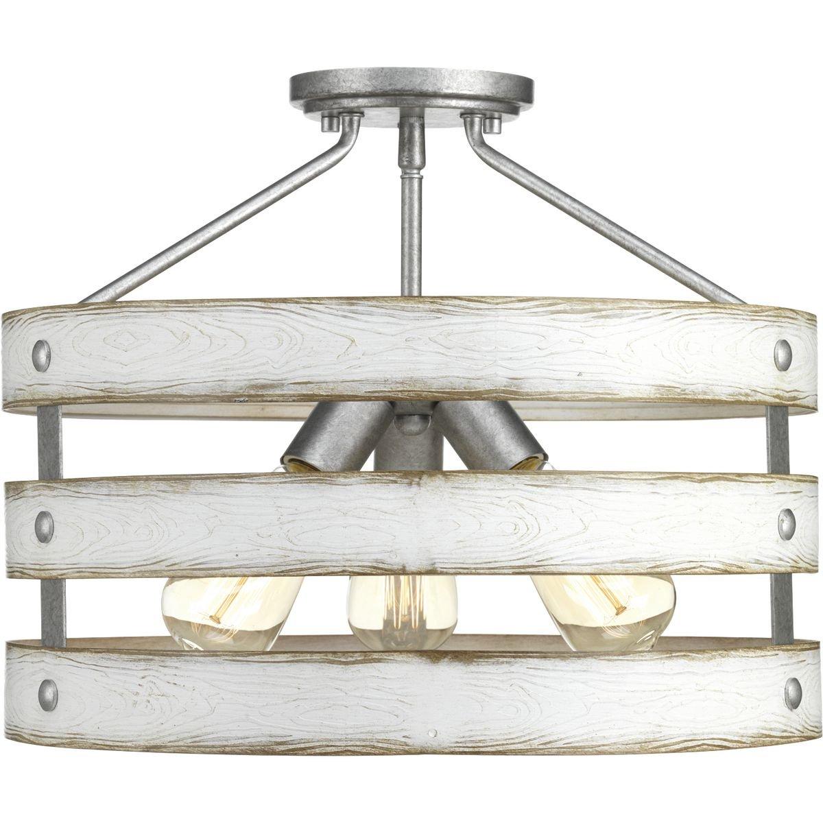 Progress Lighting Gulliver 3-Light Semi-Flush Convertible Ceiling Light, Galvanized Finish, Open Design
