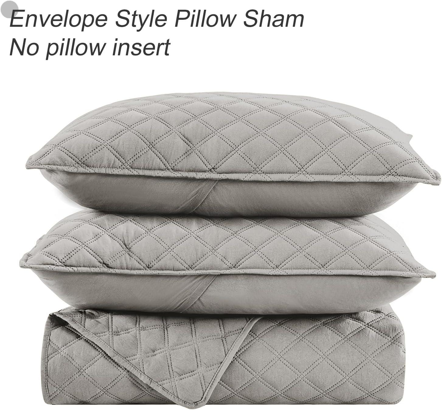 Exclusivo Mezcla Queen Quilt Bedding Set, Lightweight Soft Light Grey Queen Bedspreads Coverlets with Geometric Stitched Pattern