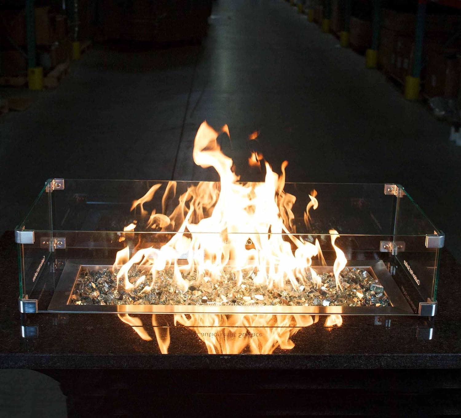 Celestial Fire Glass Rectangle Fire Pit Wind Guard