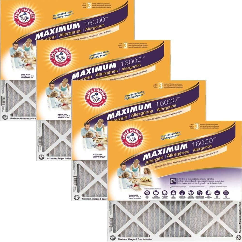 18x18x1 Arm & Hammer Maximum 16000 Allergen Odor Air Filters (MERV 11) (4-Pack)