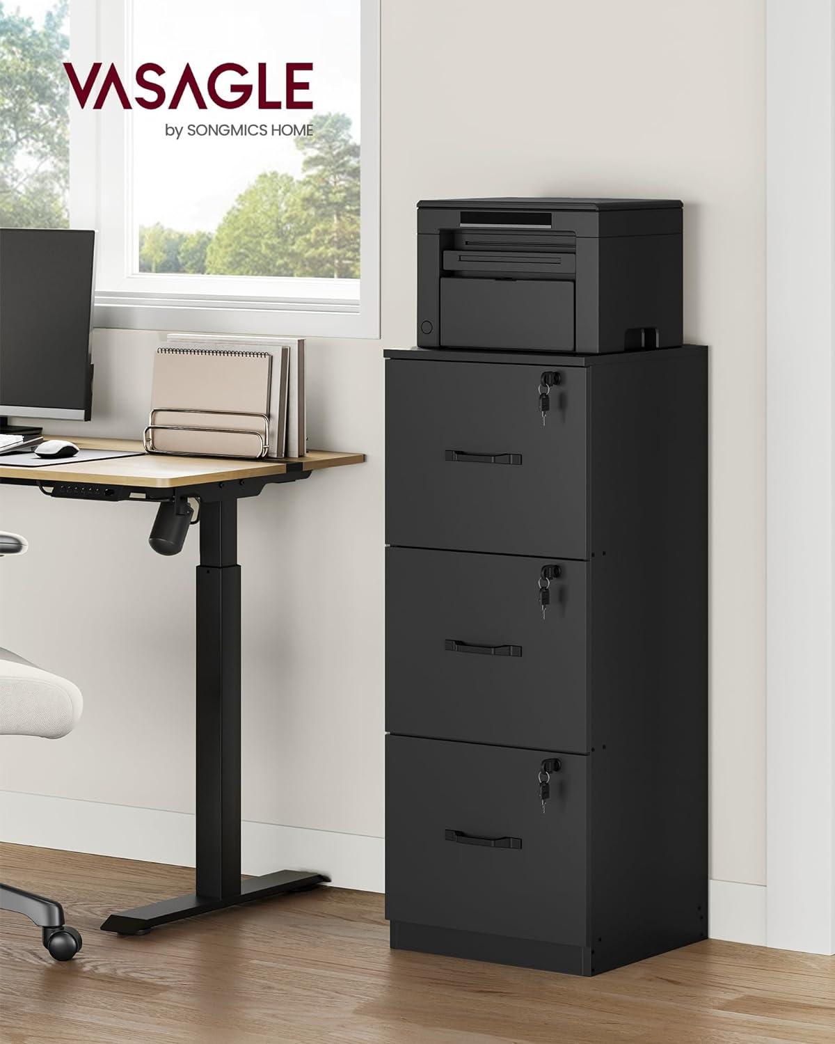 Ink Black Vertical 3-Drawer Lockable File Cabinet