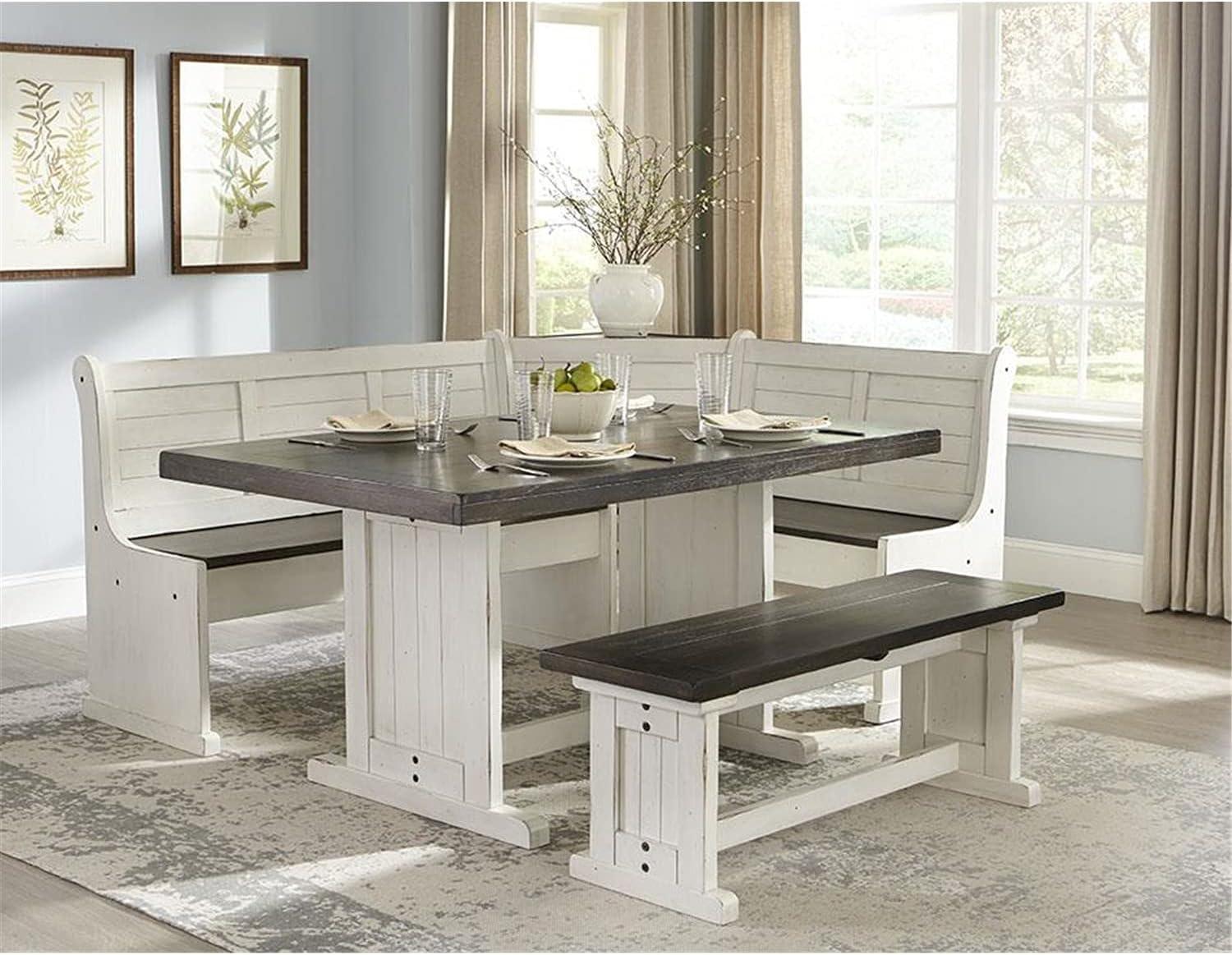 Carriage House Off-White and Dark Brown Wood Breakfast Nook Set