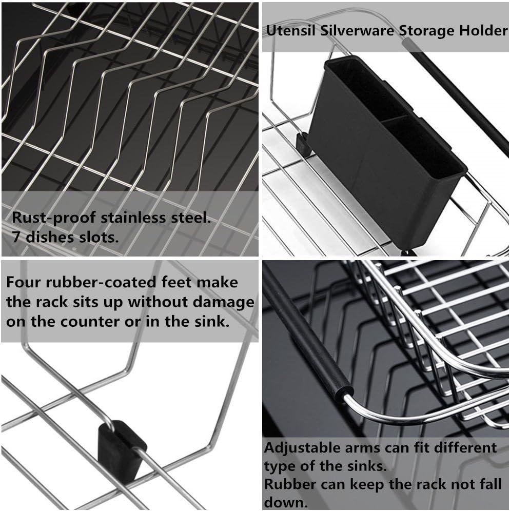 SANNO Expandable Dish Drying Rack Over The Sink Dish Drainer in Sink or On Counter with Utensil Silverware Storage Holder