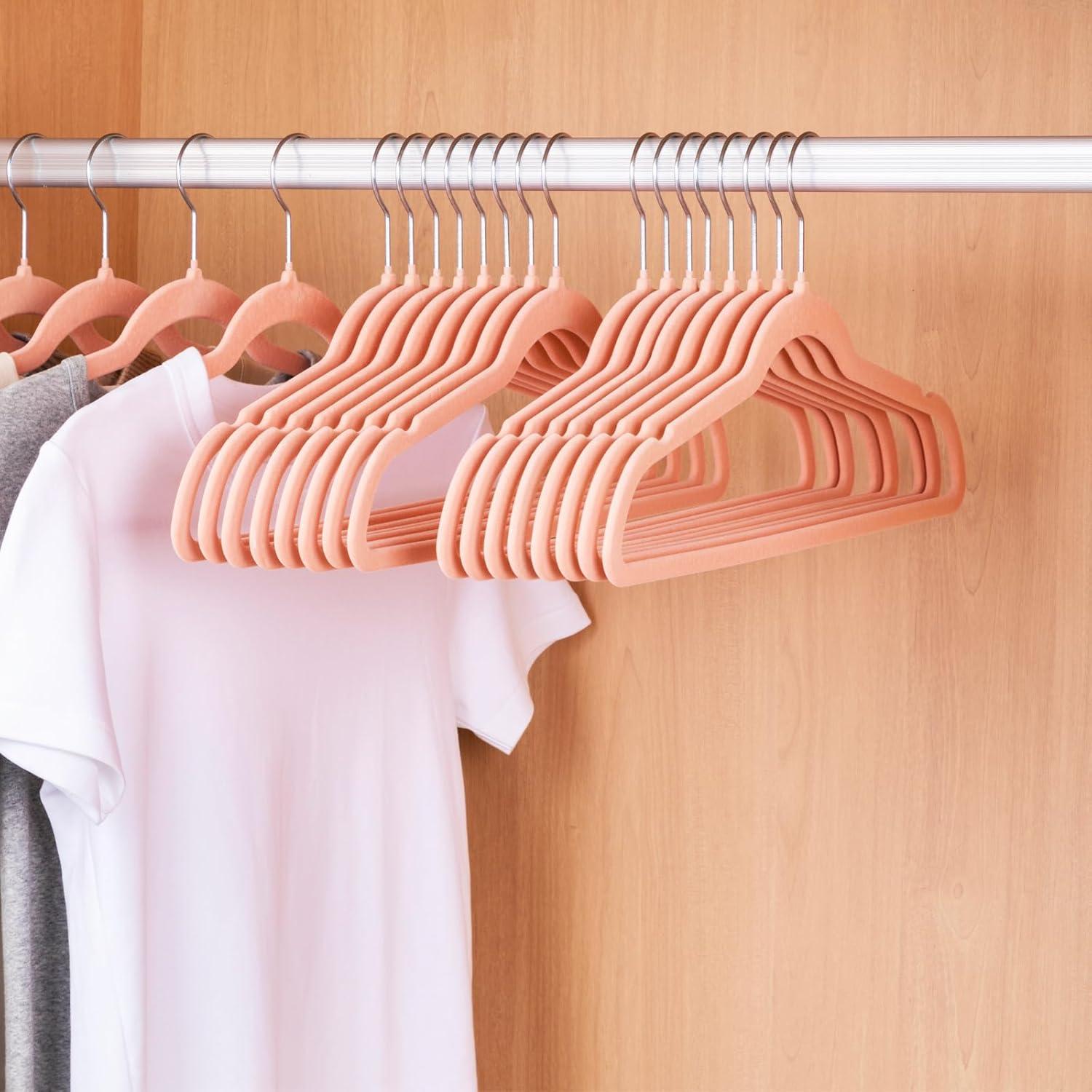 Hangers (50 Pack) Heavy Duty - Non Slip Felt Hangers - Blush Pink - Rose Gold 360 Degree Swivel Hooks,Space Saving Clothes Hangers,Durable Strong Hangers for Suits,Coats,Dress