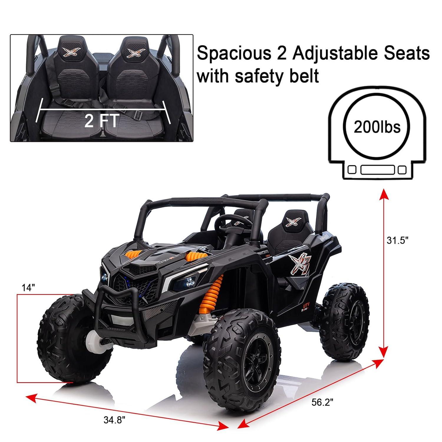 Track 7 24V Ride on UTV, 2-Seater Ride on Car with Remote Control, Music, 2 Speed, Key Start, 4x4 Ride on Off-Road Truck, Blue