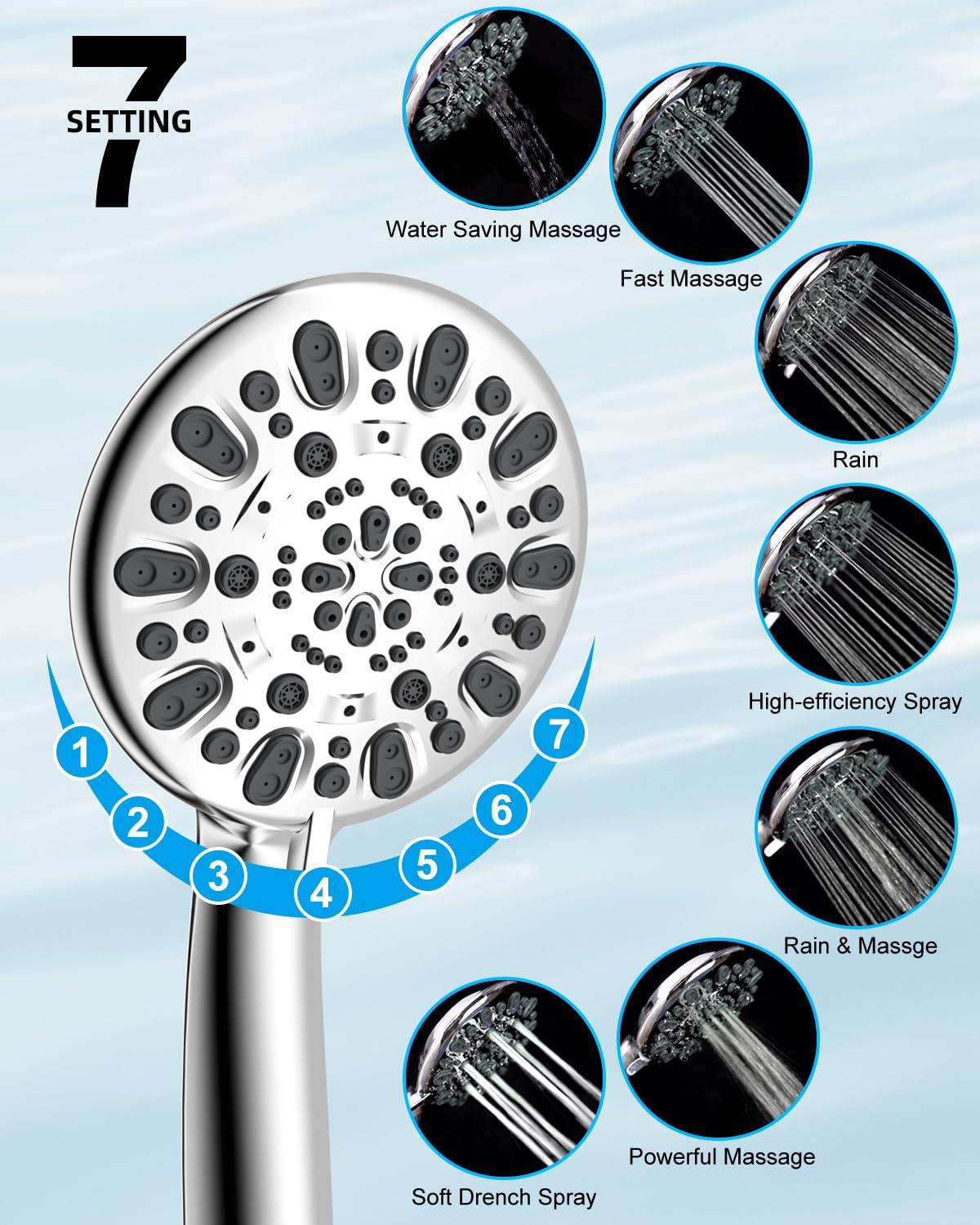 All Metal High Pressure Rainfall Shower Head System, Handheld Shower Combo with Slide Bar