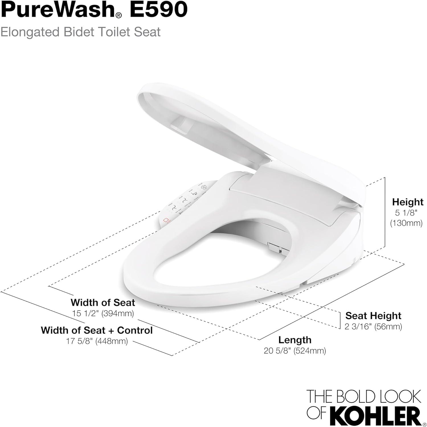 PureWash E590 Elongated Bidet Toilet Seat, Heated Bidet for Existing Toilet, Nightlight