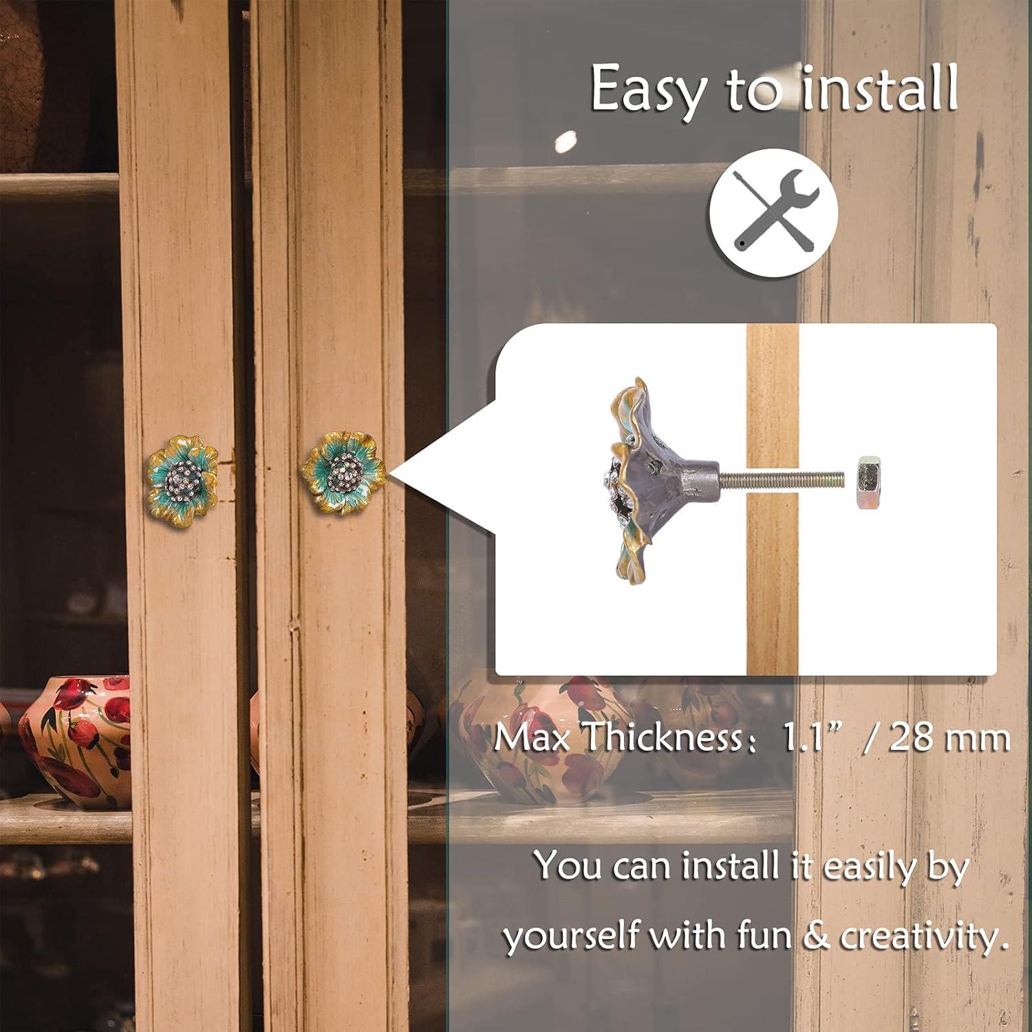 NIKKY HOME Cabinet Knob 2 Pack Flower Drawer Knob Decorative Vintage Door Cupboard Solid Metal Pulls Handles for Furniture Bedroom Living Room Bathroom Kitchen Cabinet Hardware, Green