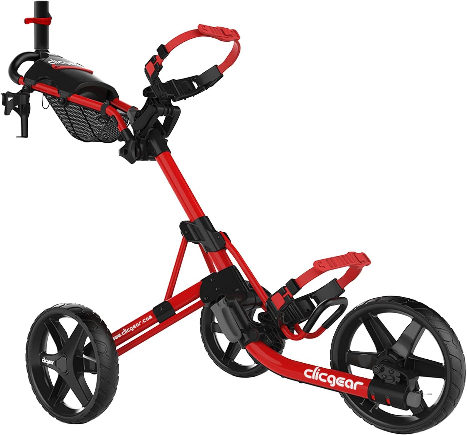 Red 3-Wheel Folding Golf Push Cart with Silicone Straps