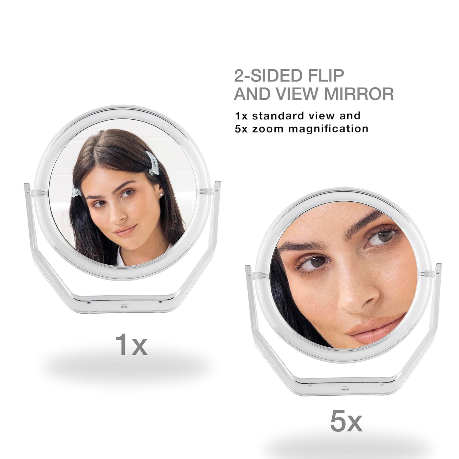 The Basik Edition by Conair Flip and View Stand Mirror - 1x/5x Magnification, Clear