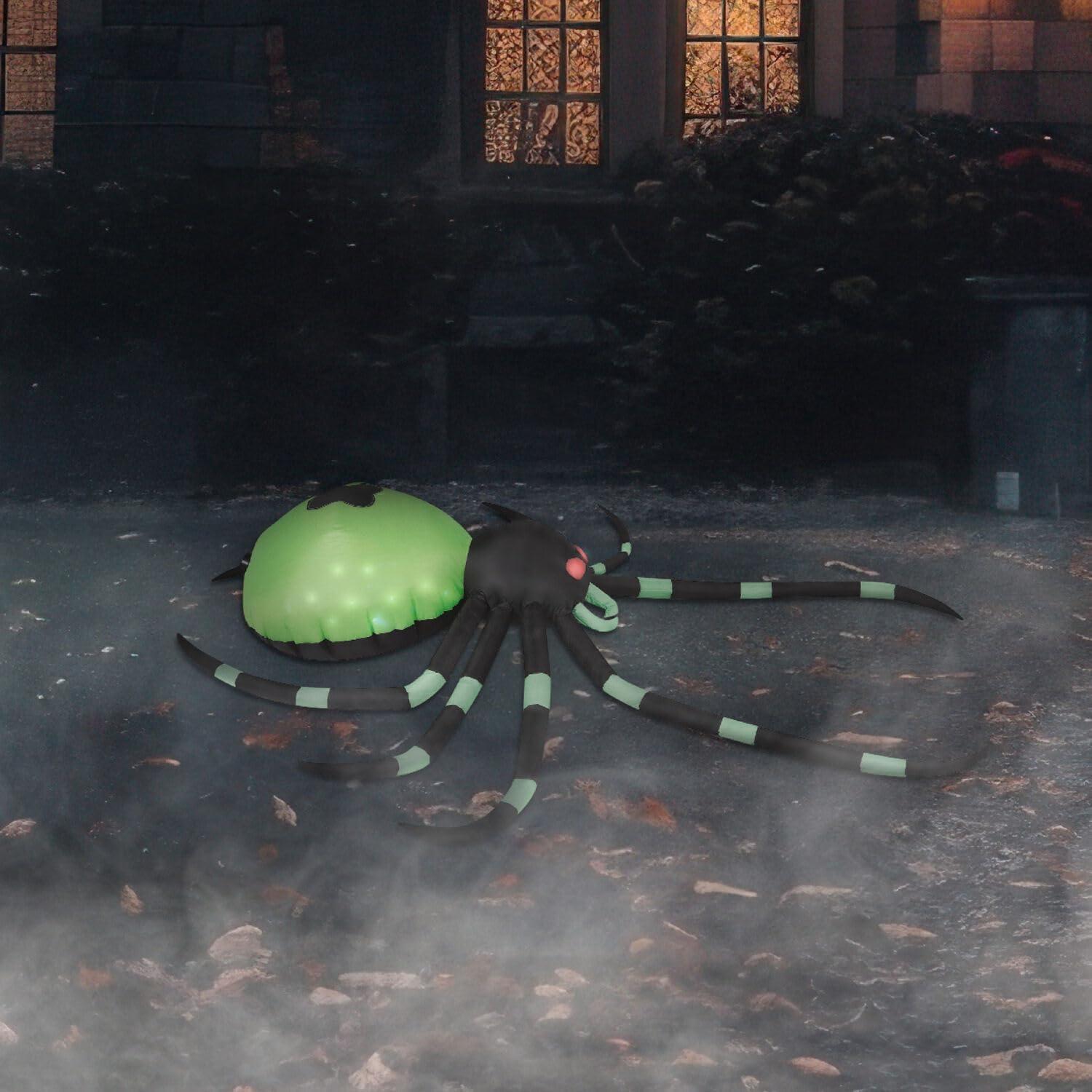 Giant 6.5-ft Green and Black Inflatable Spider with LED Lights