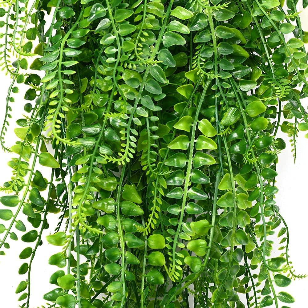 Artificial 2pack Fake Hanging Ferns Plant Faux Ivy Boston Outdoor UV Resistant Plastic (Green)